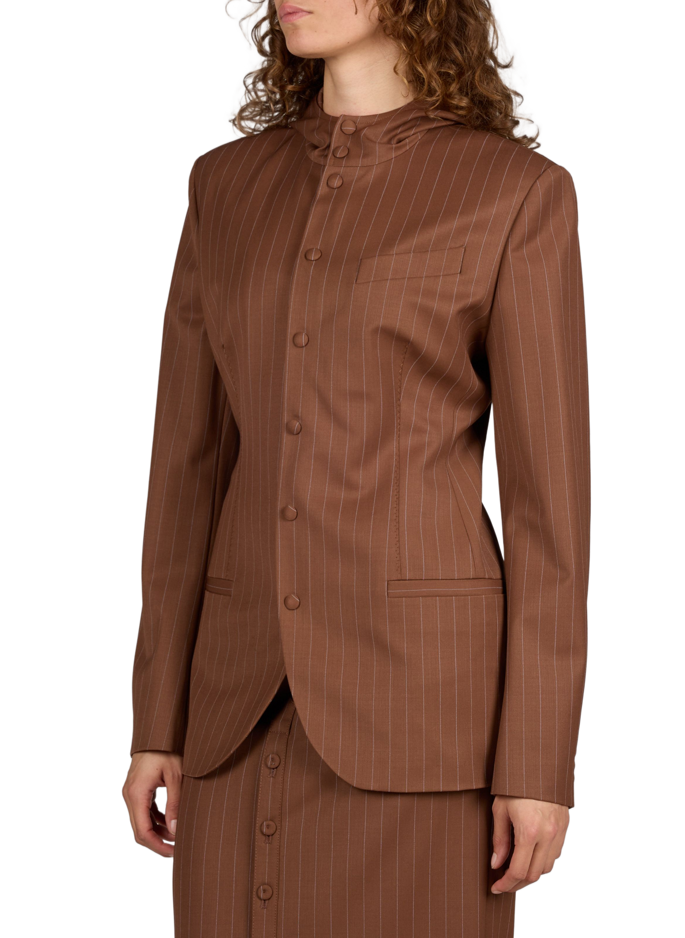 Blazer rayé à capuche en laine vierge mélangée JEAN PAUL GAULTIER Marron