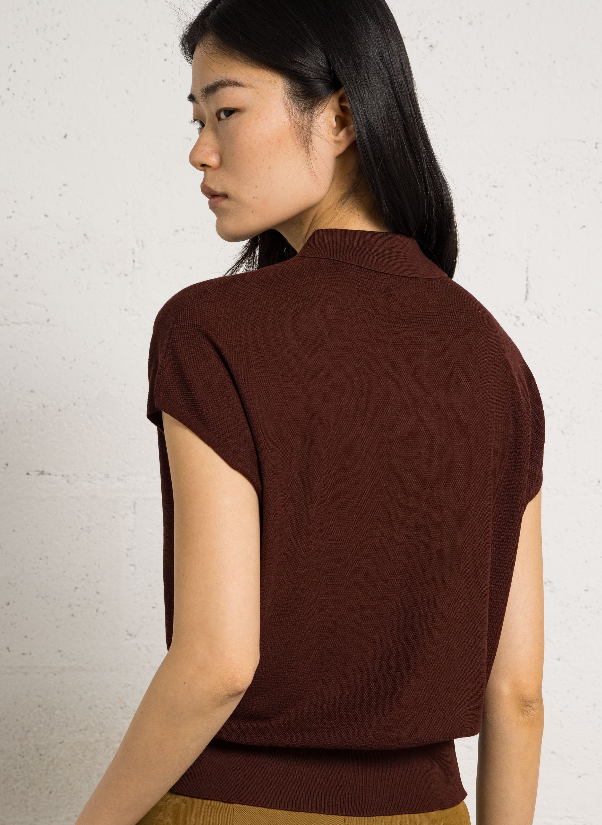 Top col polo en maille paige MAISON 123 Rouge