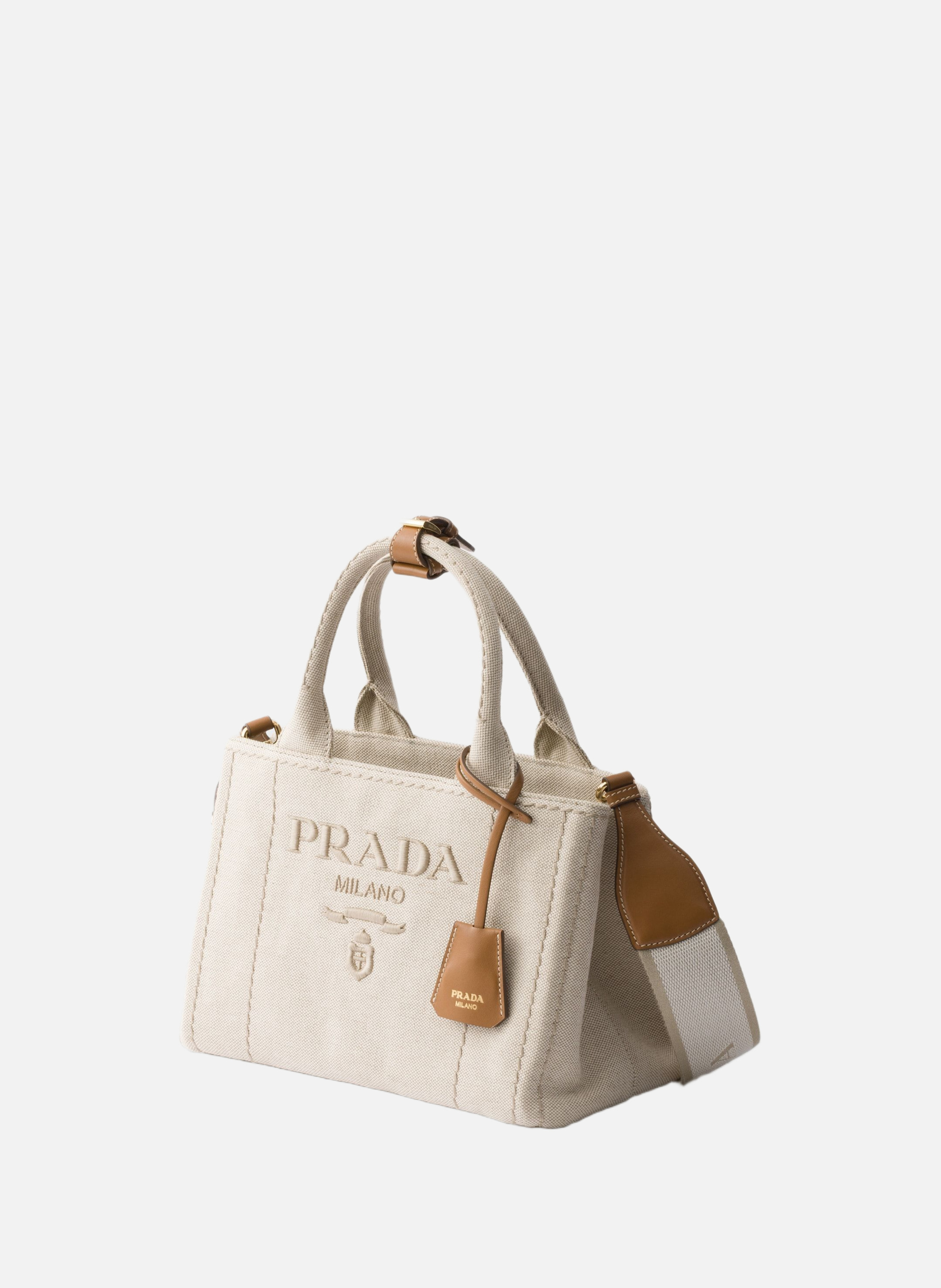 Petit sac prada jardinière en toile de coton PRADA Beige