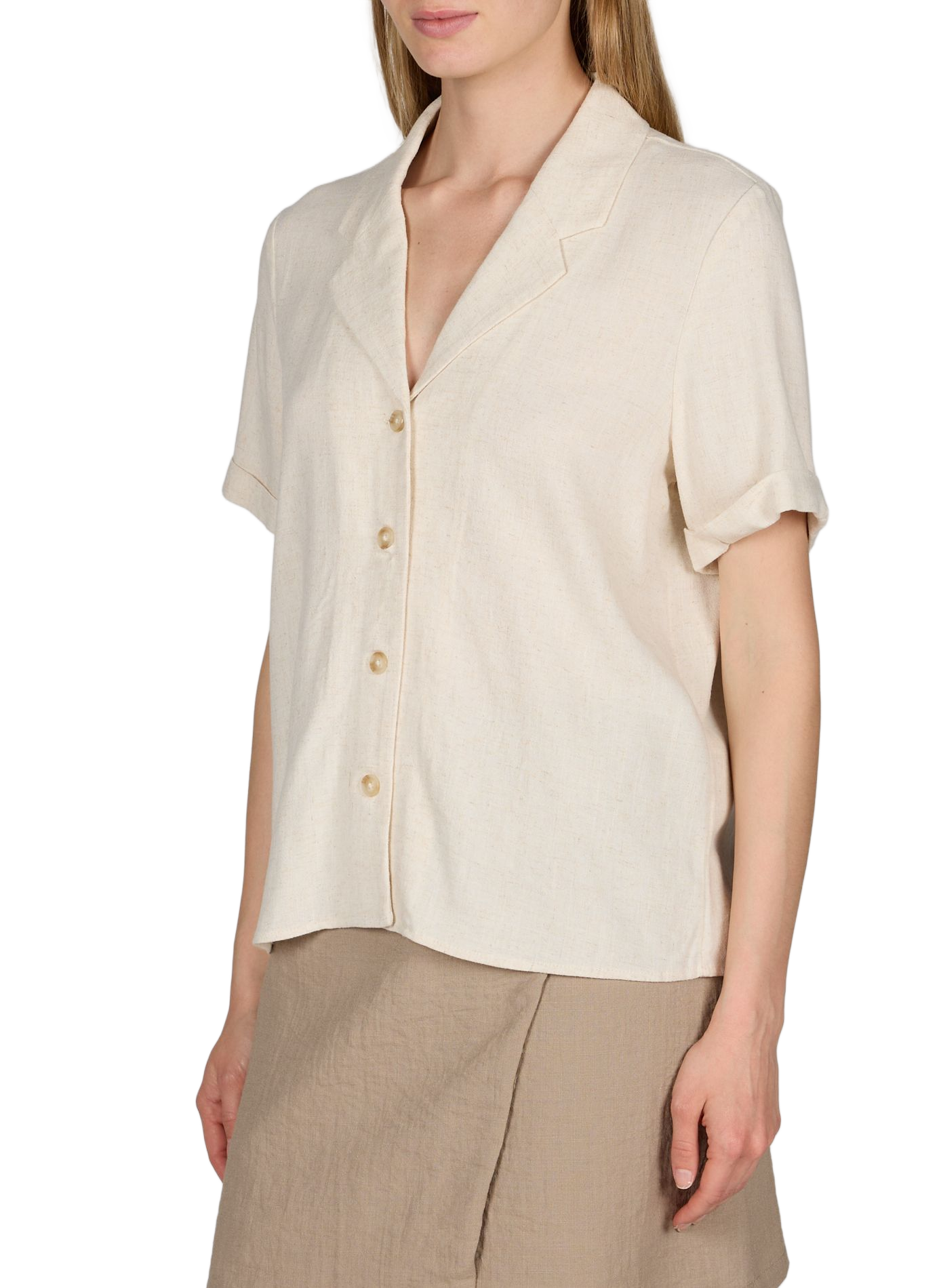 Blouse met korte mouwen OBJECT Beige
