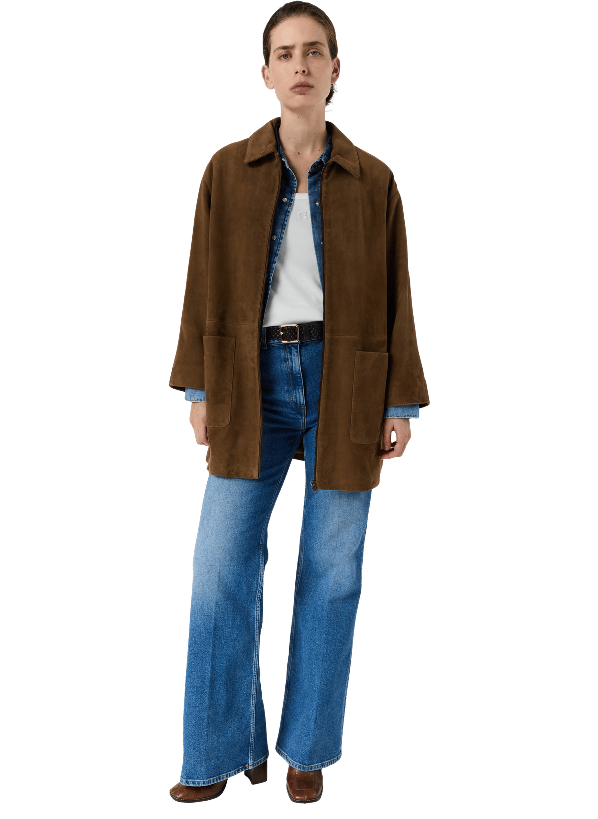 Manteau zippé en cuir velours - tilane GERARD DAREL Marron