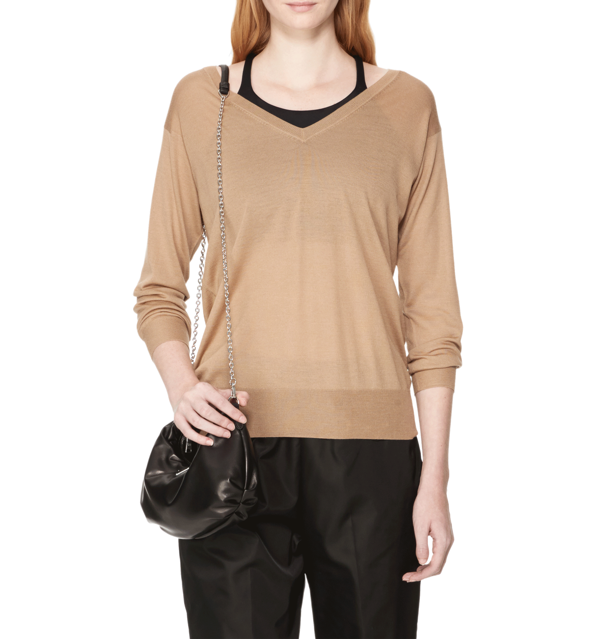 Wollpullover mit V-Ausschnitt PRADA Beige