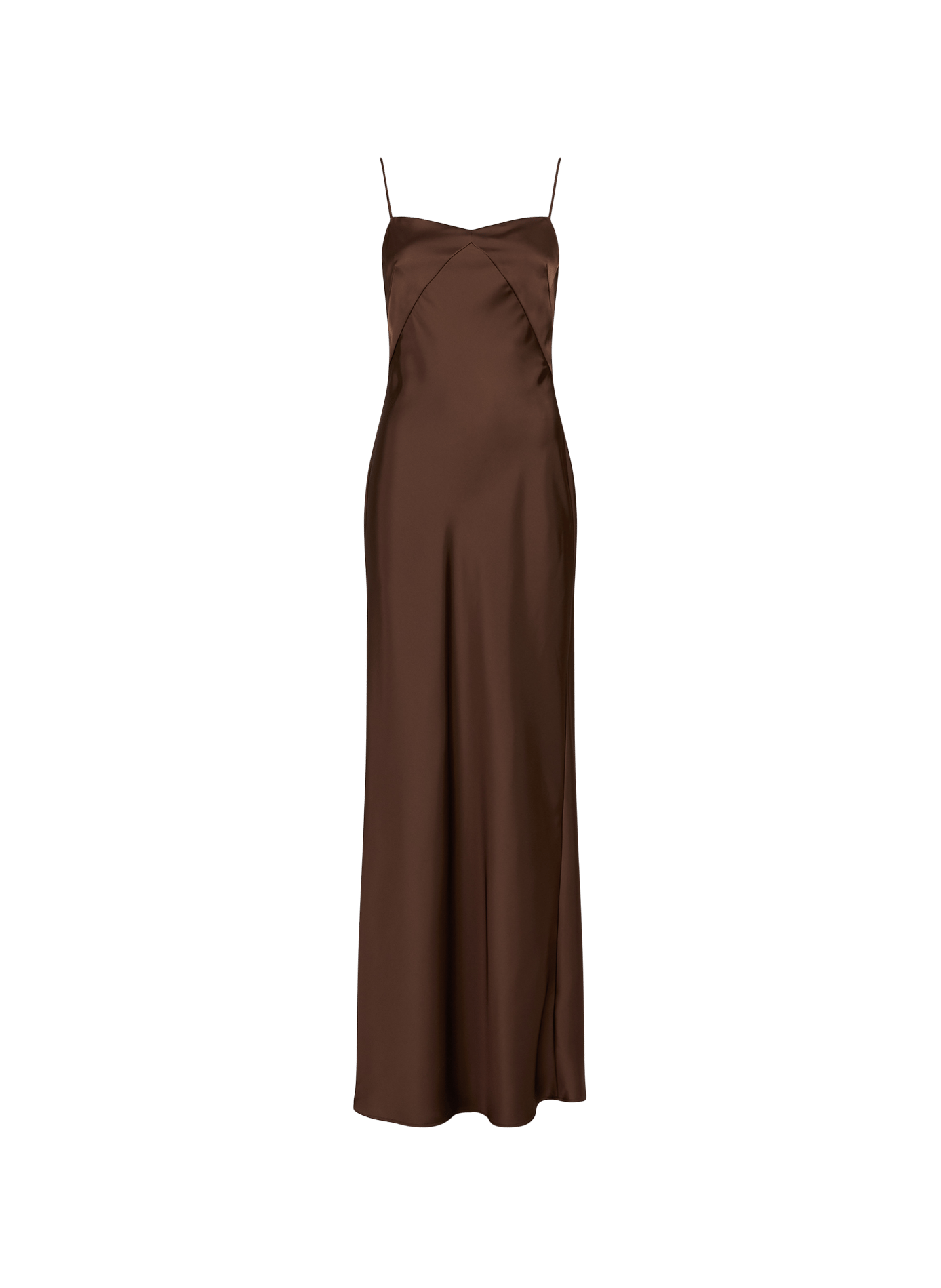 Vestido maxi de satén con tirantes finos. ROTATE Marrón