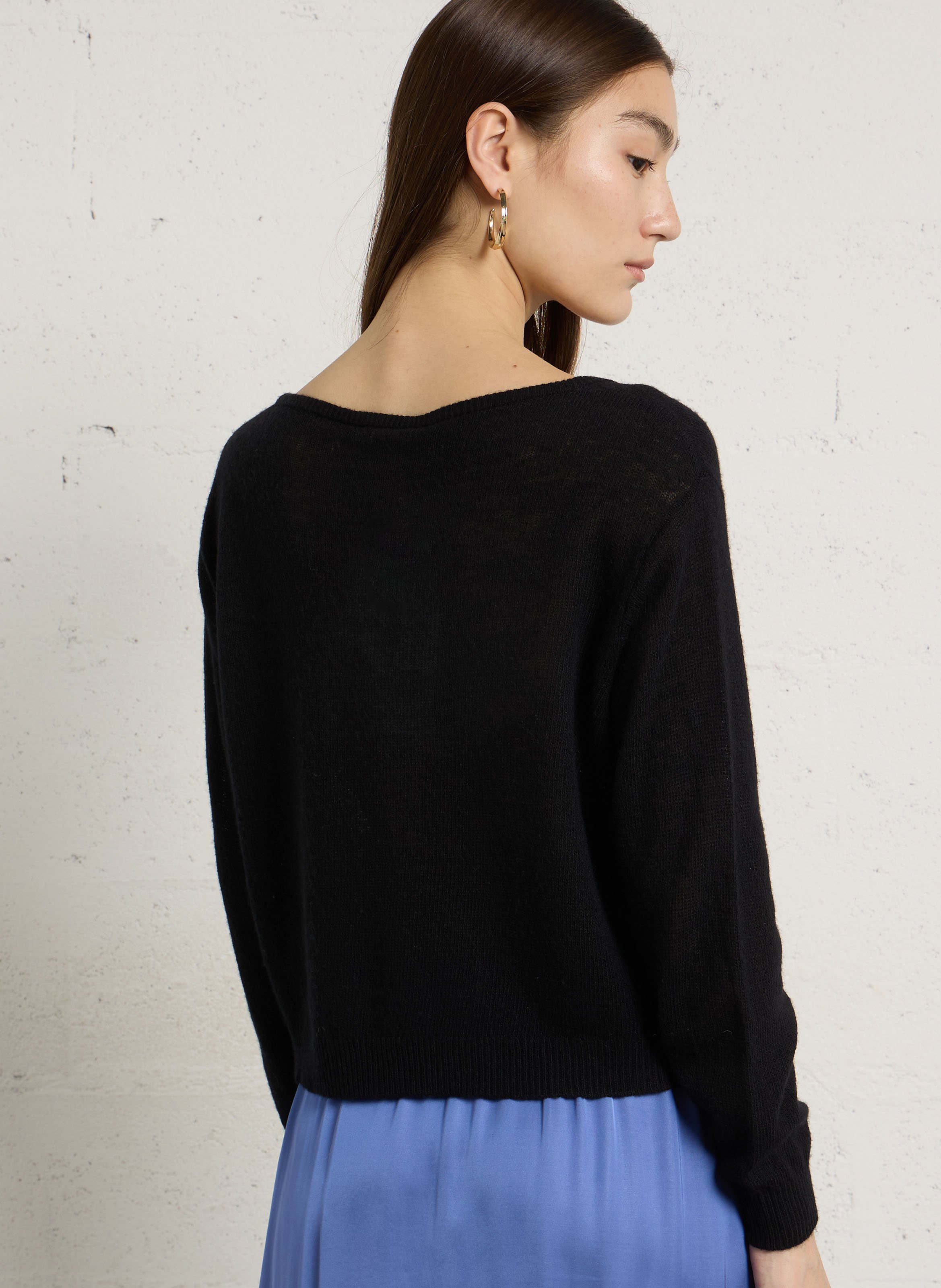 Pull court col v en laine mélangé dumy AMERICAN VINTAGE Noir