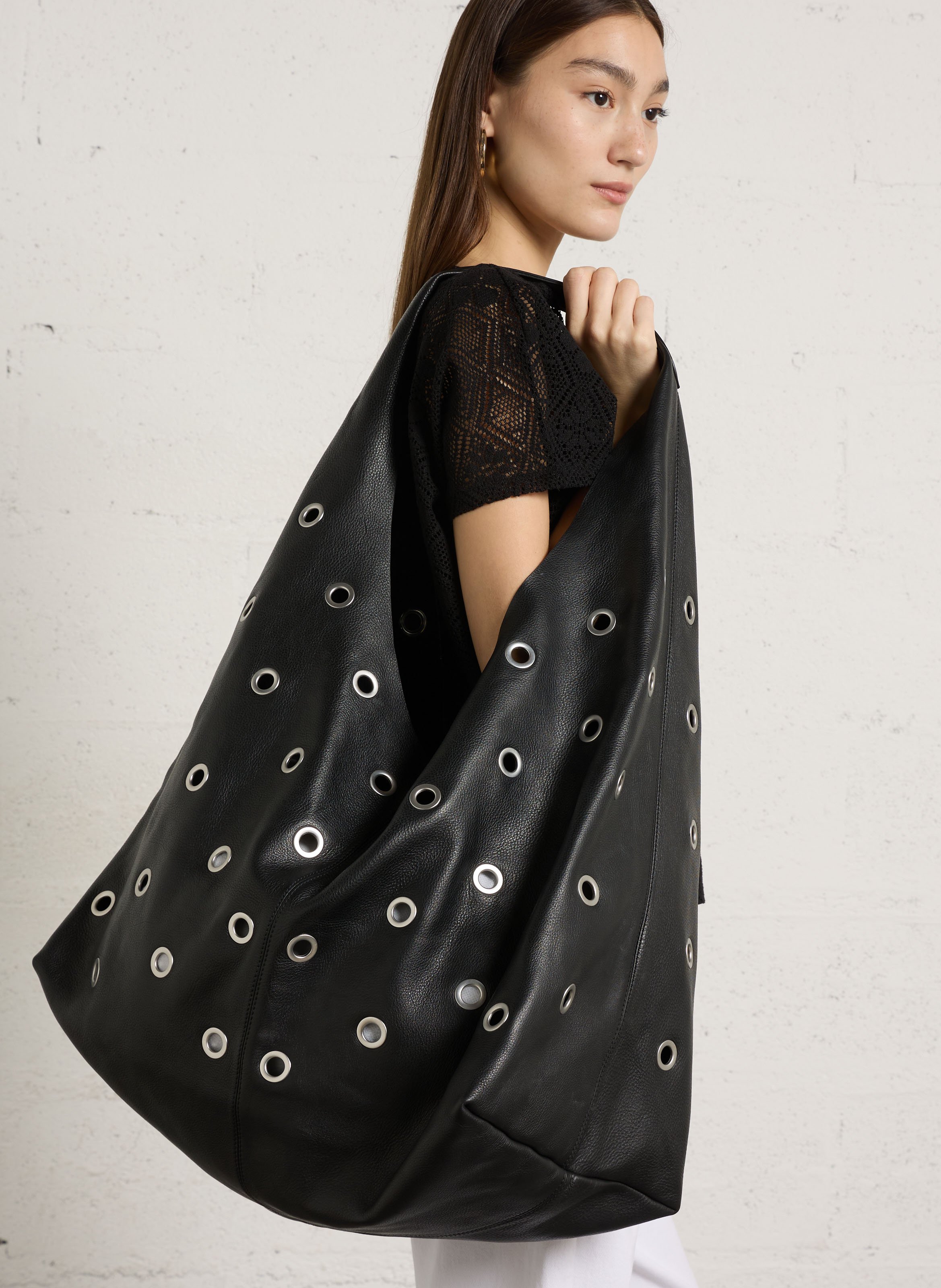 Sac porté épaule en cuir hobo xl IKKS Noir