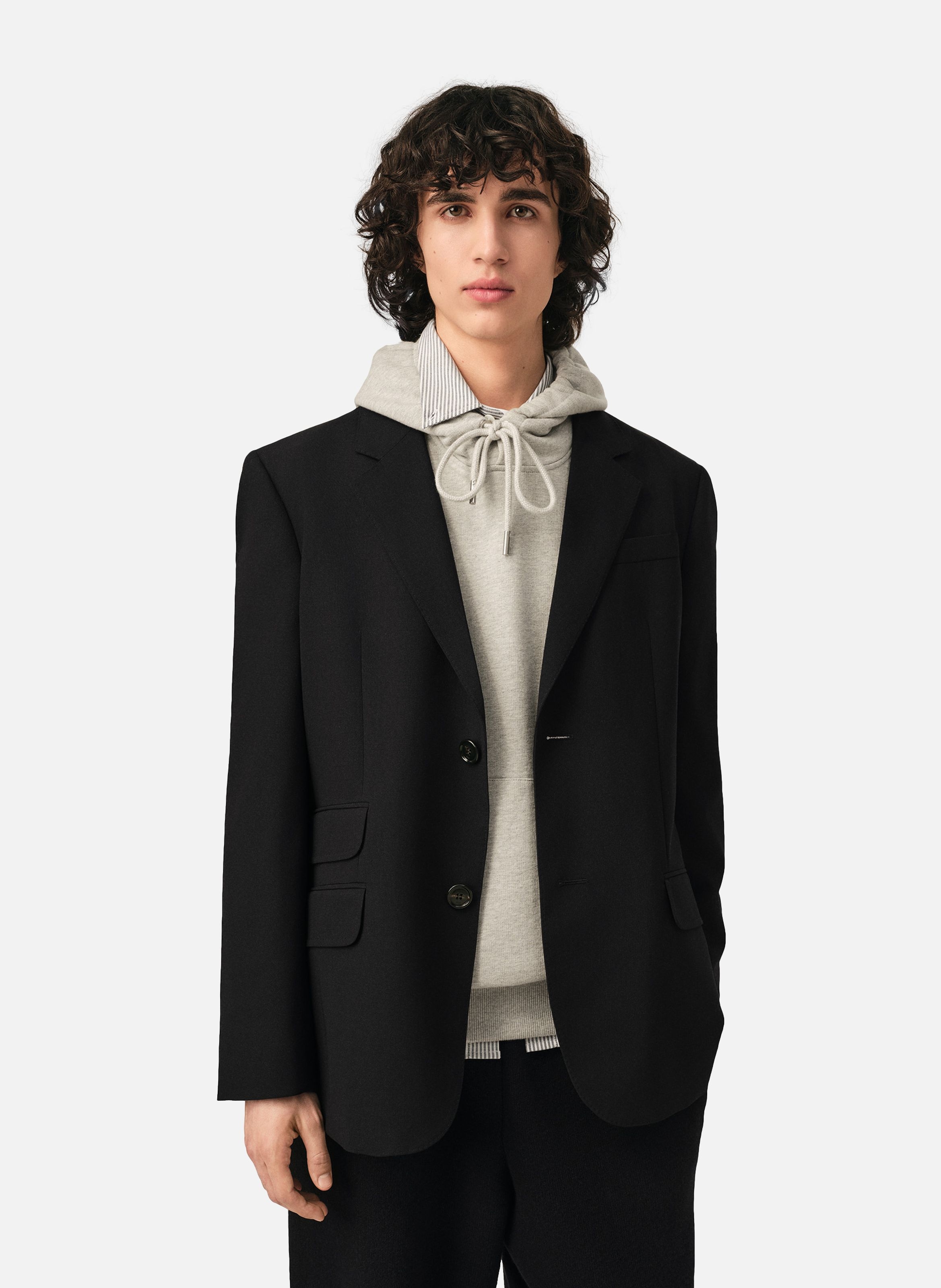 Veste droite simple boutonnage en laine AMI PARIS Noir