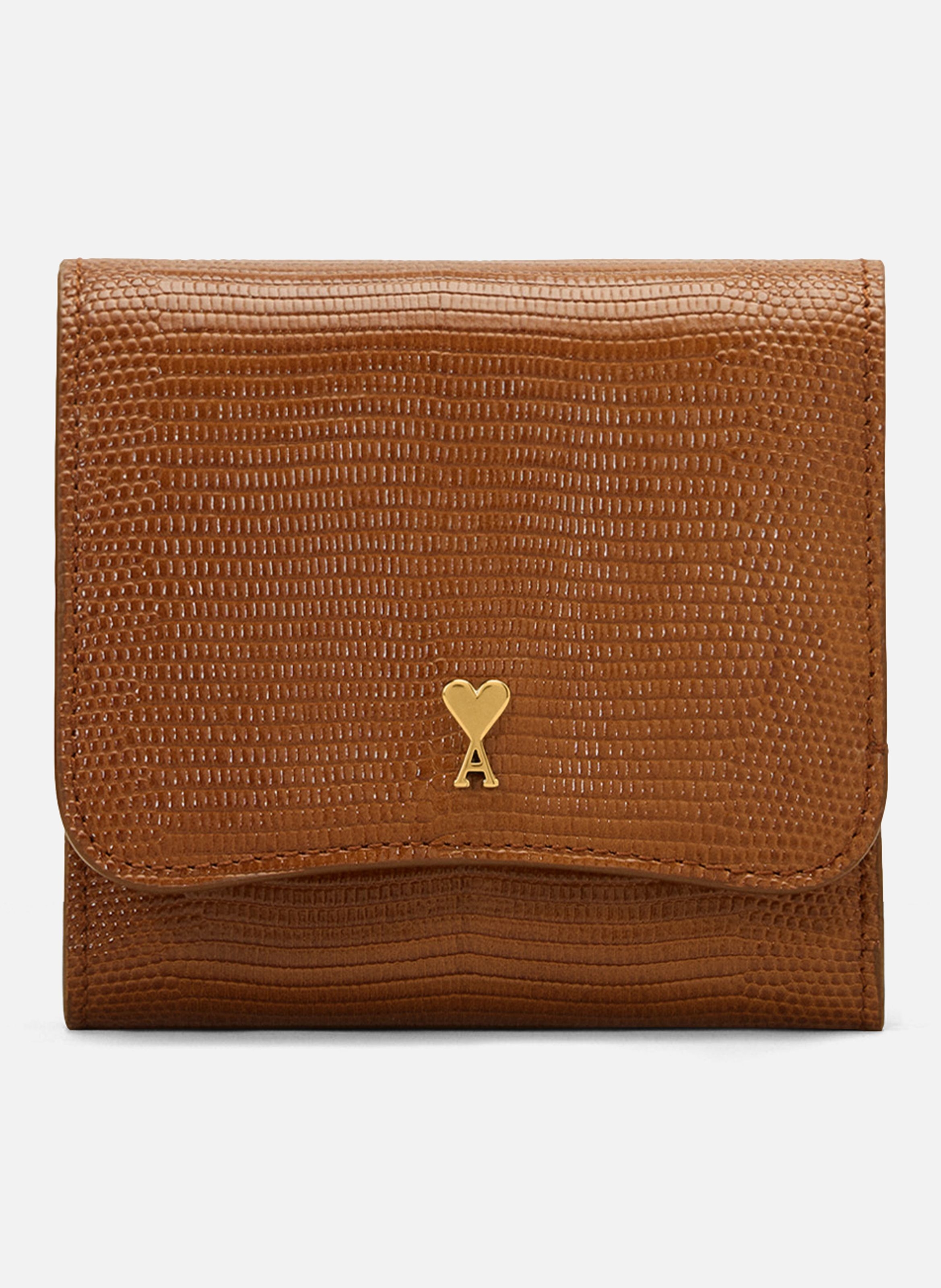 Portefeuille paris paris compact unisexe en cuir embossé lézard AMI PARIS Marron