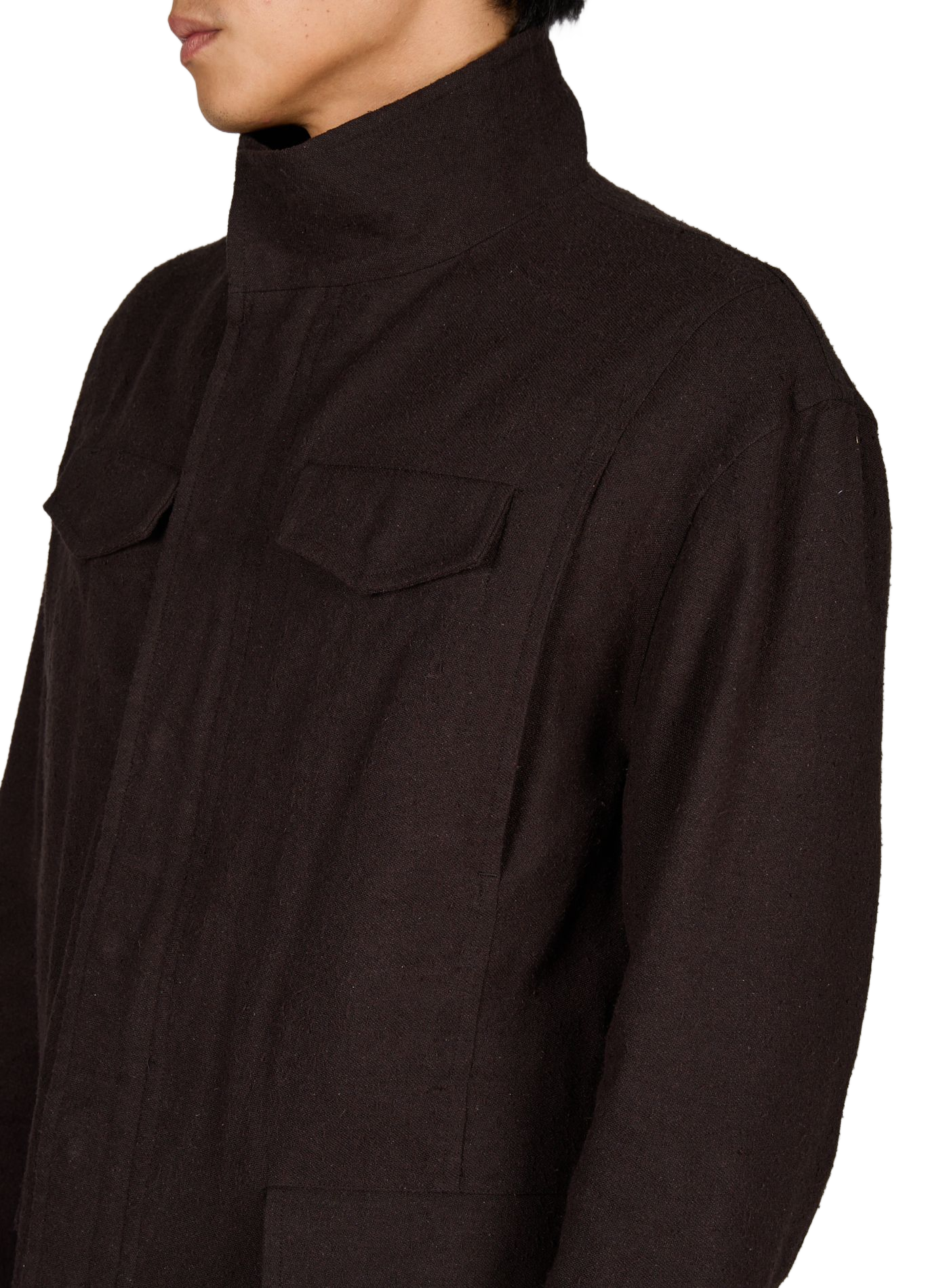 Straight zip-up jacket with high collar OMAR AFRIDI Brown