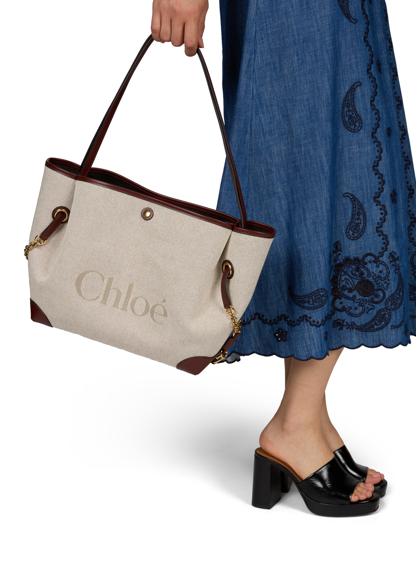 Clover bag with chain detail and embroidered logo in leather CHLOÉ Brown