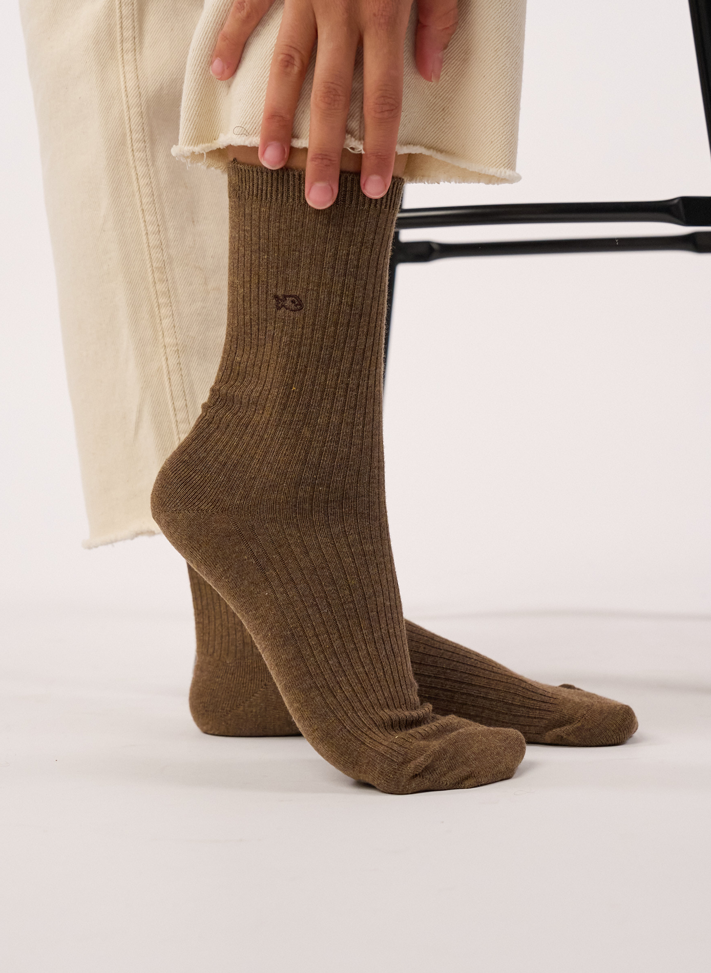 Chaussettes en coton peigné unies côtelées BILLYBELT Marron