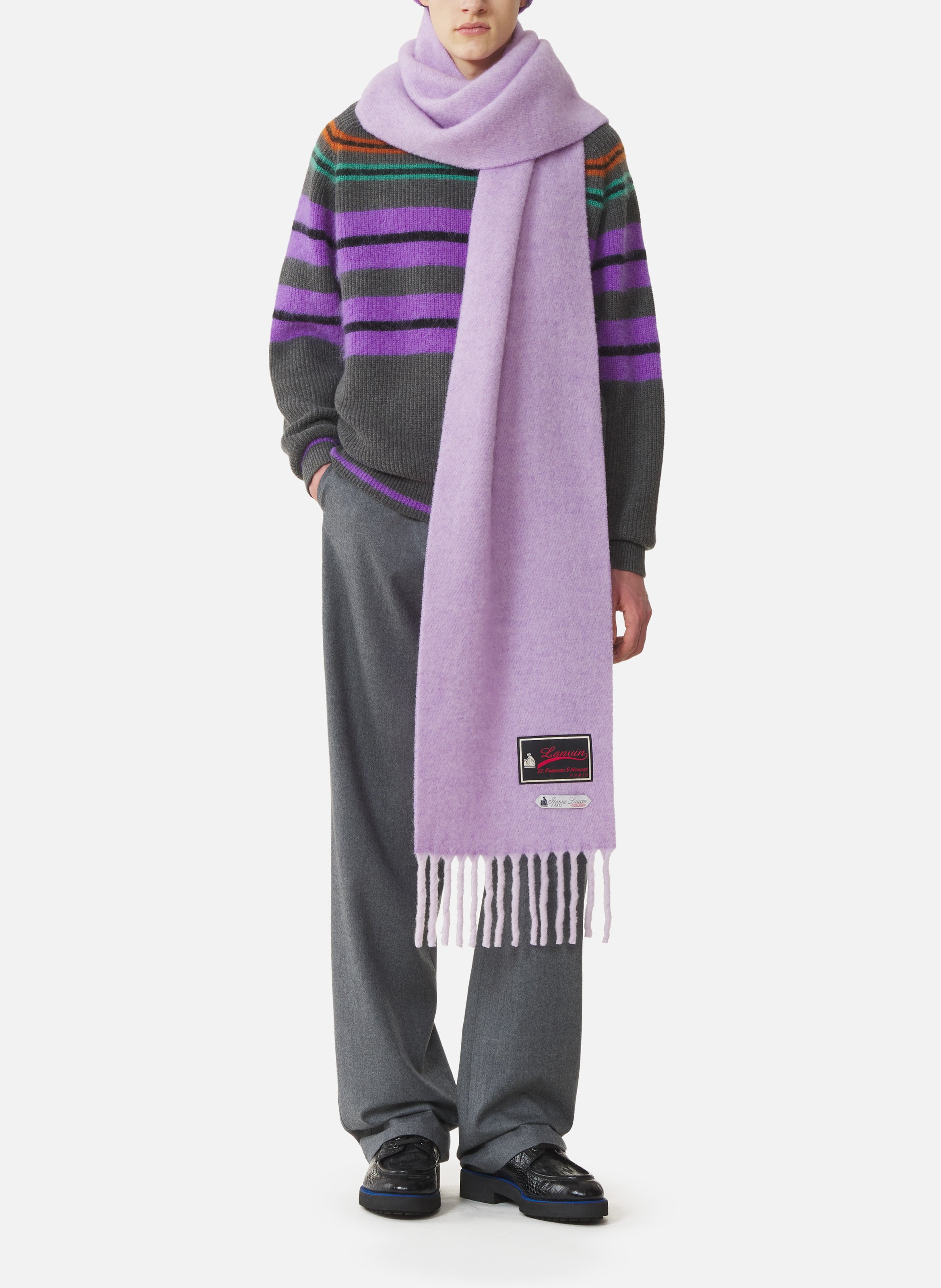 Écharpe à franges étiquette 22 faubourg en laine LANVIN Violet
