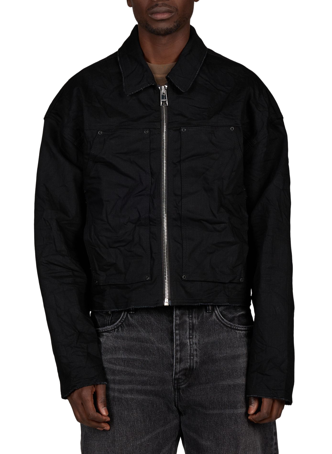 Crinkled jacket in blended cotton denim PURPLE BRAND Black