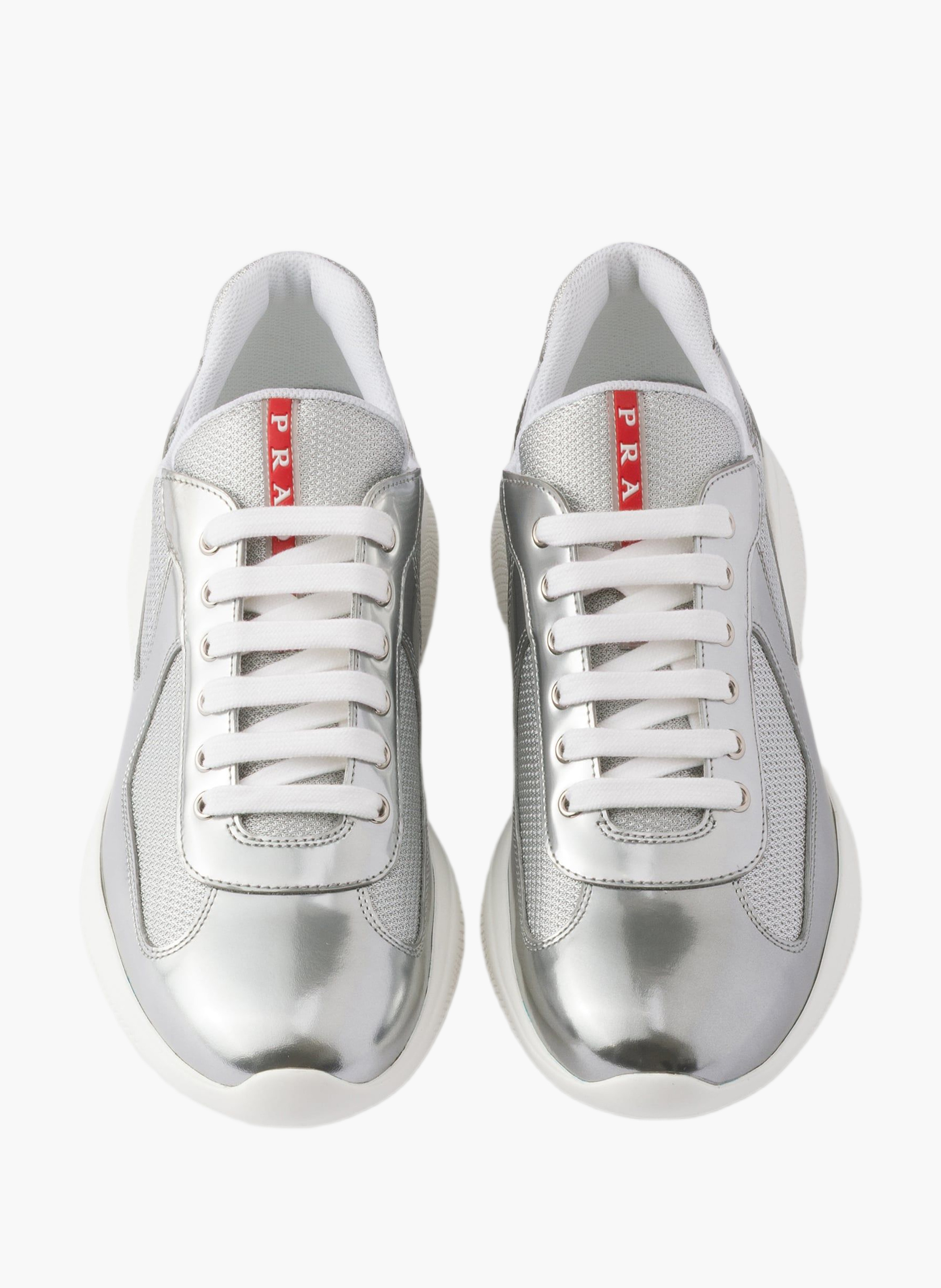 Baskets prada america’s cup en cuir métallisé et t PRADA Argent