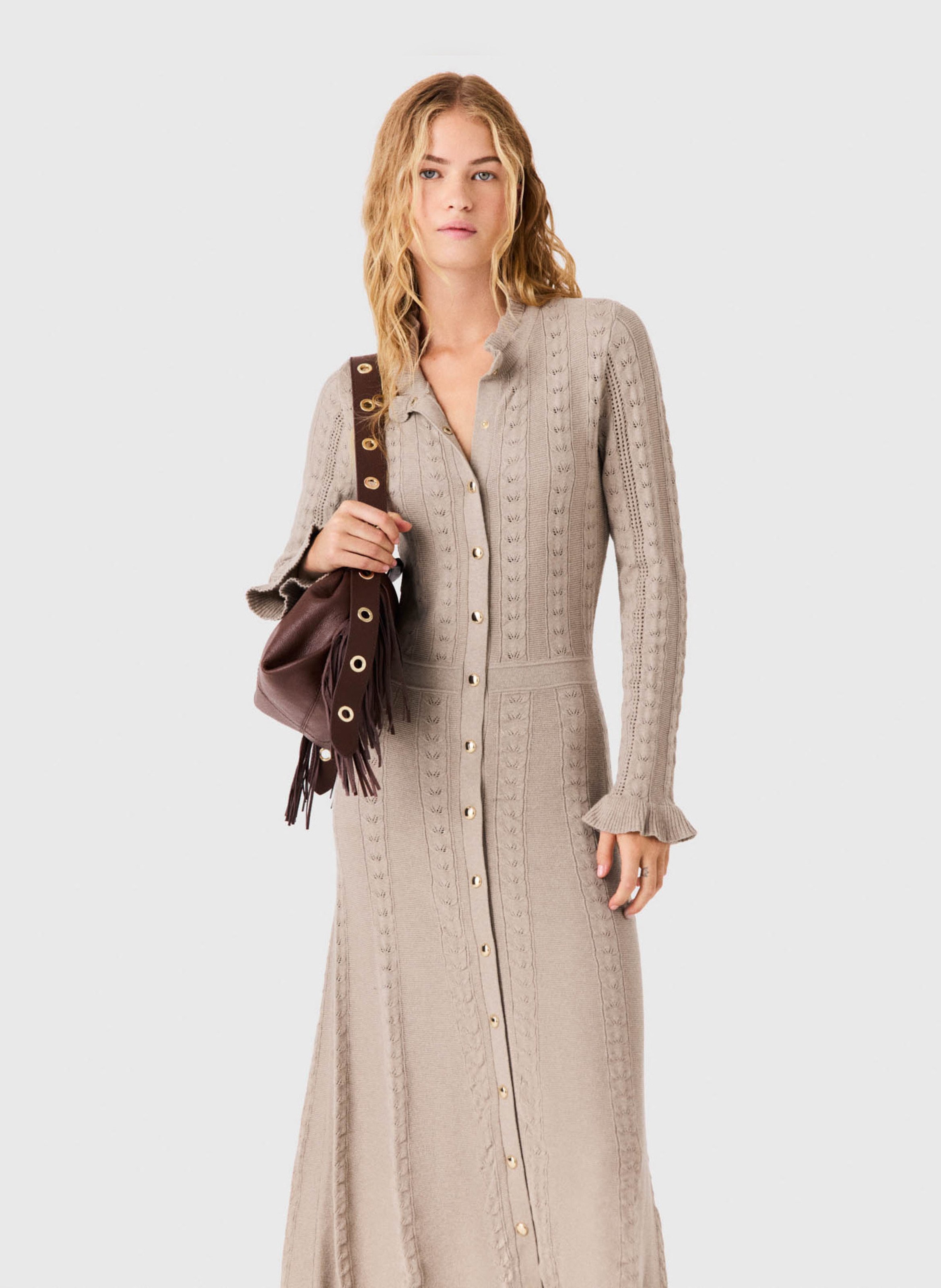 Robe longue en coton mélangé MAJE Beige