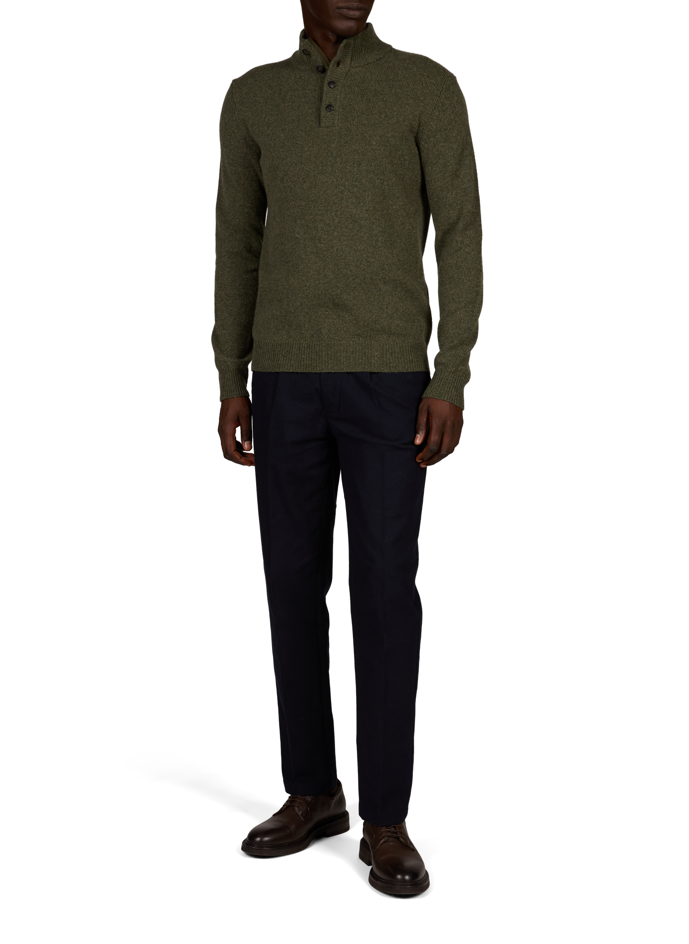 Buttoned high-neck wool sweater HACKETT Khaki