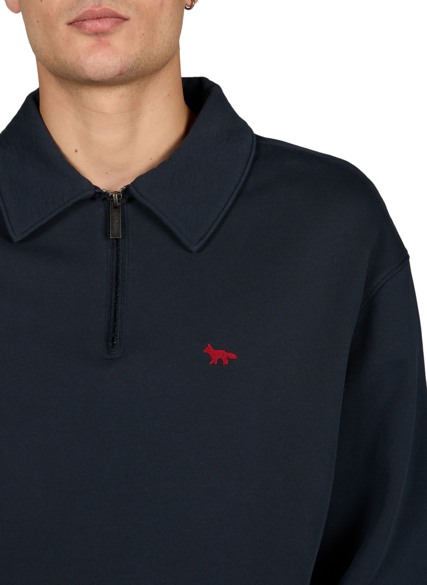 Gerades unifarbenes Sweatshirt mit Polokragen und Reißverschluss MAISON KITSUNÉ Blau
