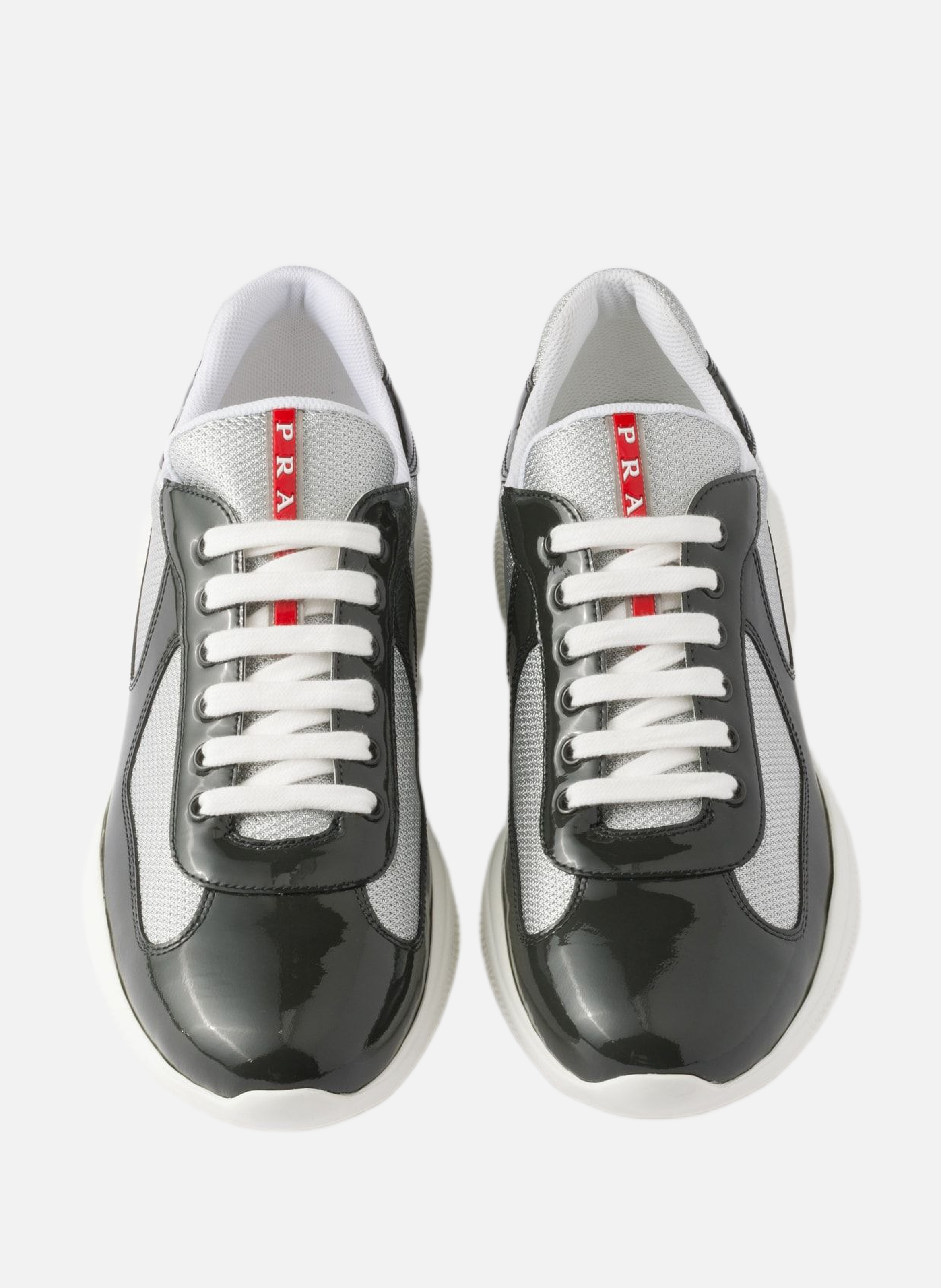 Sneakers prada america’s cup en cuir verni et tiss PRADA Gris