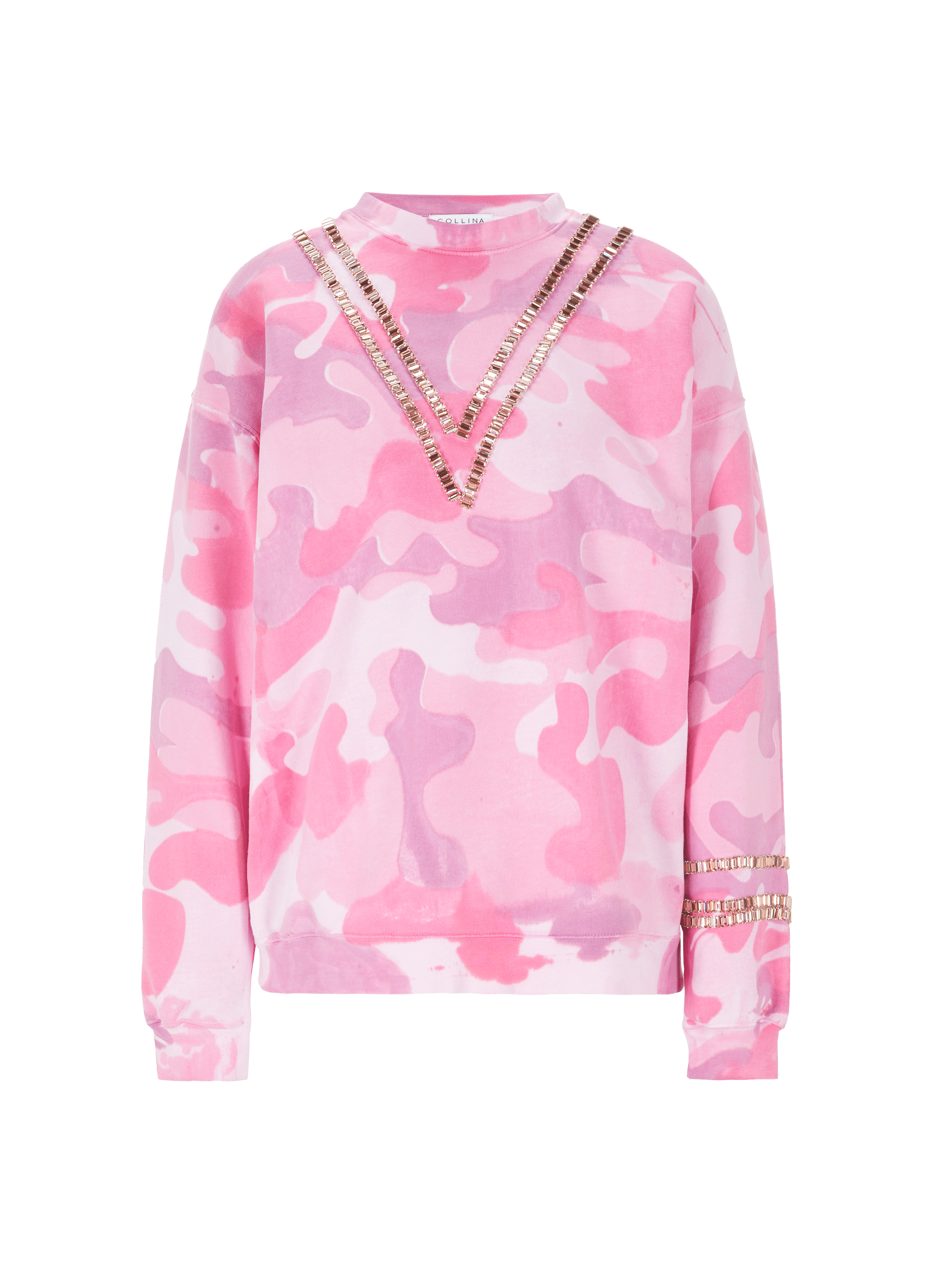 COLLINA STRADA Camouflage and rhinestone cotton sweatshirt Pink