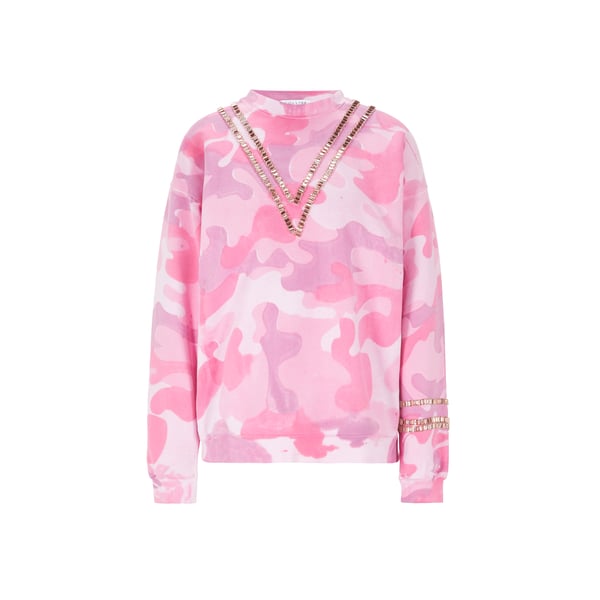 Sweatshirt camouflage et strass en coton