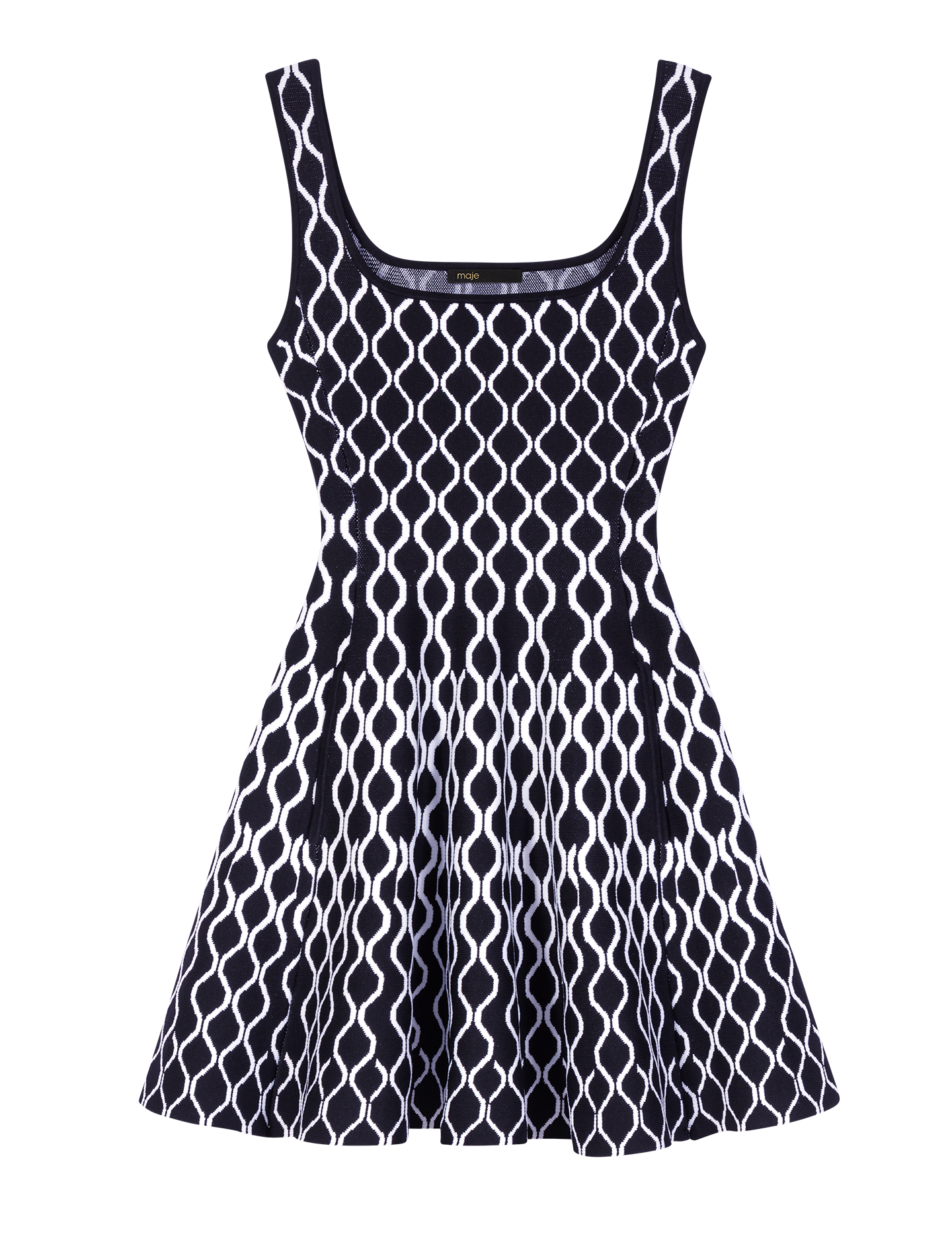 Robe courte cintrée col carré à imprimé graphique MAJE Noir