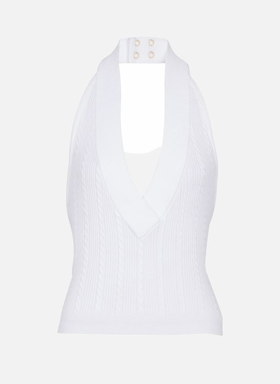 Top dos-nu en maille torsadée Blanc by BALMAIN BALMAIN Top dos-nu en maille torsadée Blanc
