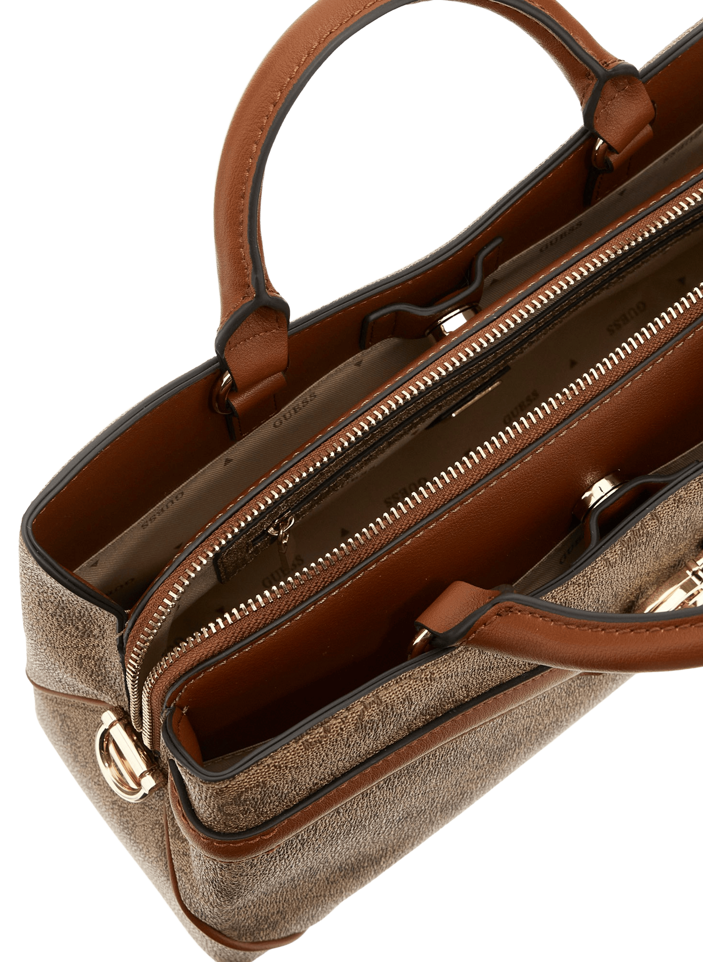 Logo-print handbag with removable shoulder strap GUESS Brown