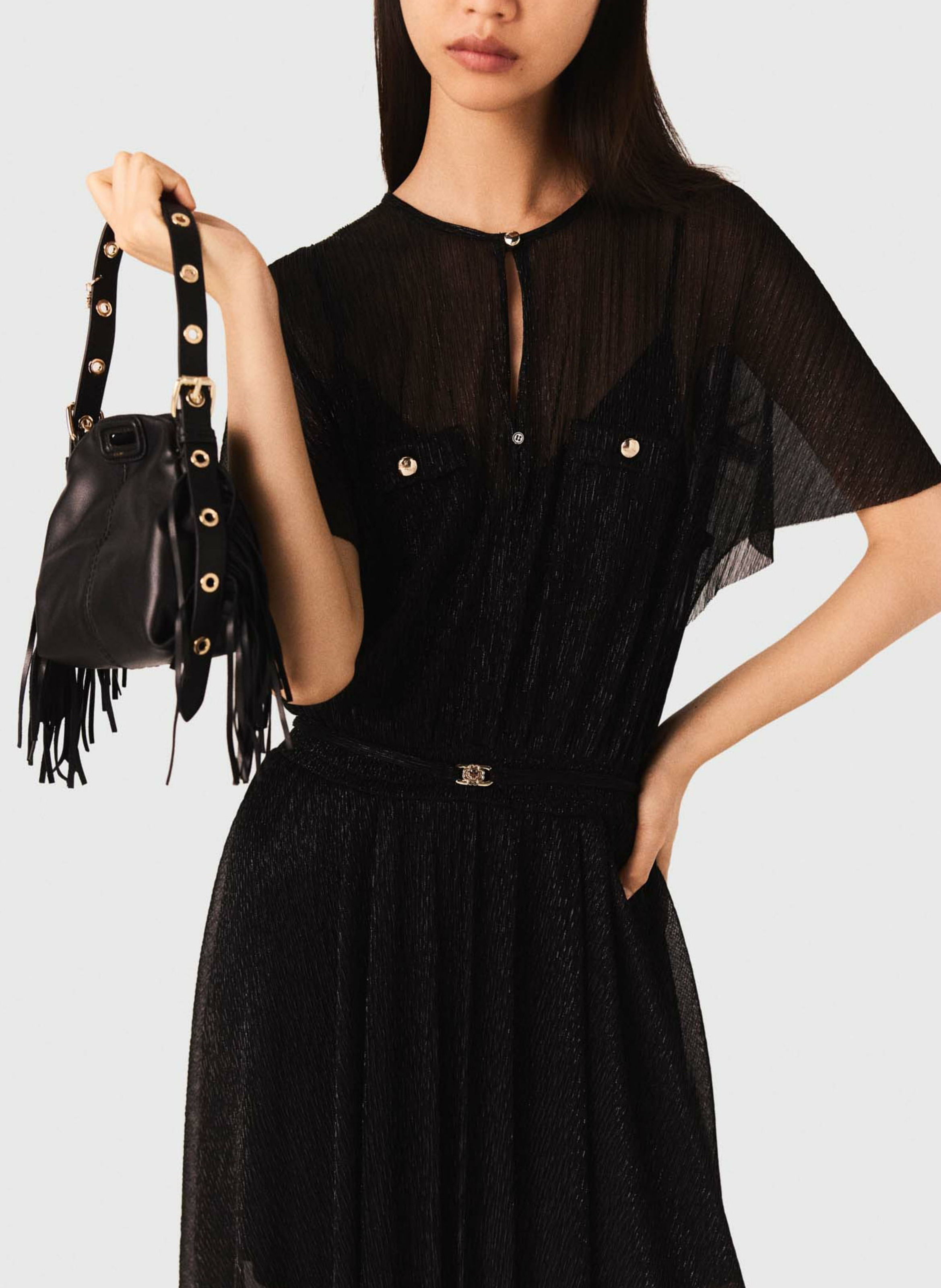 Robe longue col rond pailleté Noir