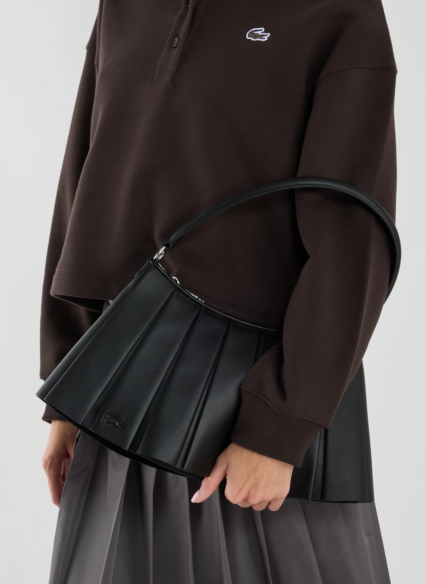 Sac moyen Lenglen plissé en cuir LACOSTE Noir