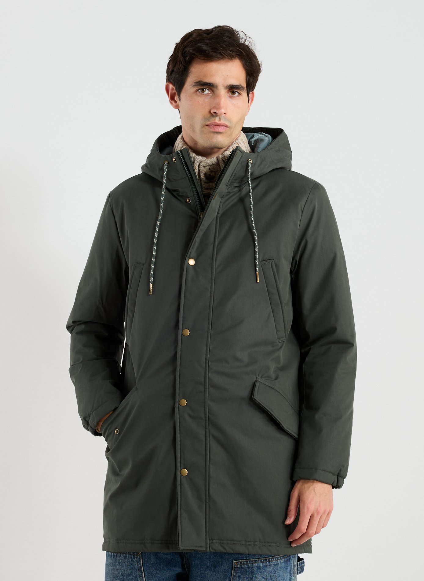 FAGUO Parka à capuche en coton mélangé Vert