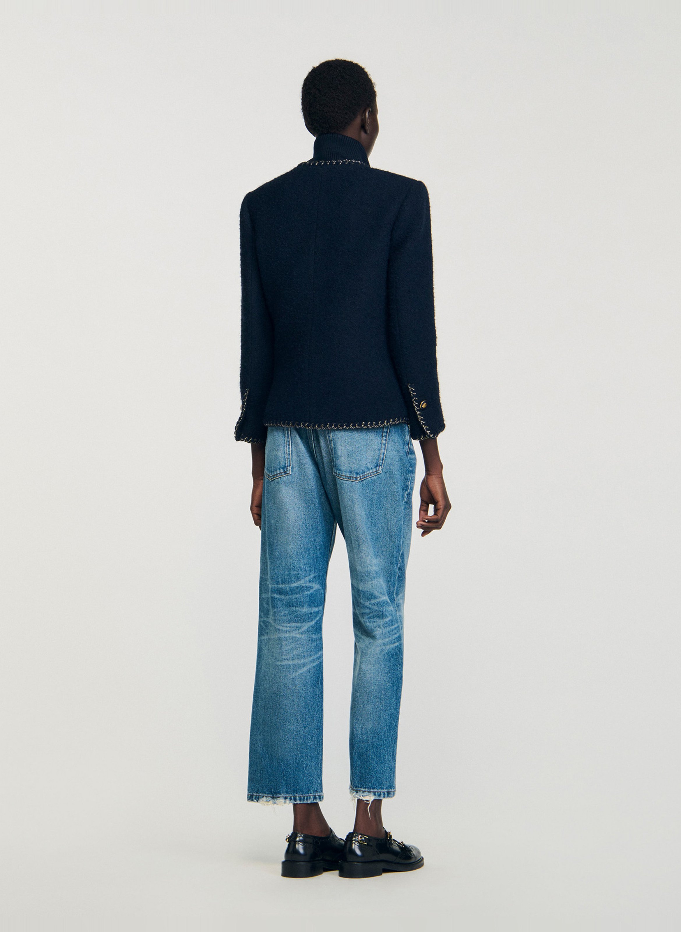 Veste droit col montant en maille SANDRO Bleu