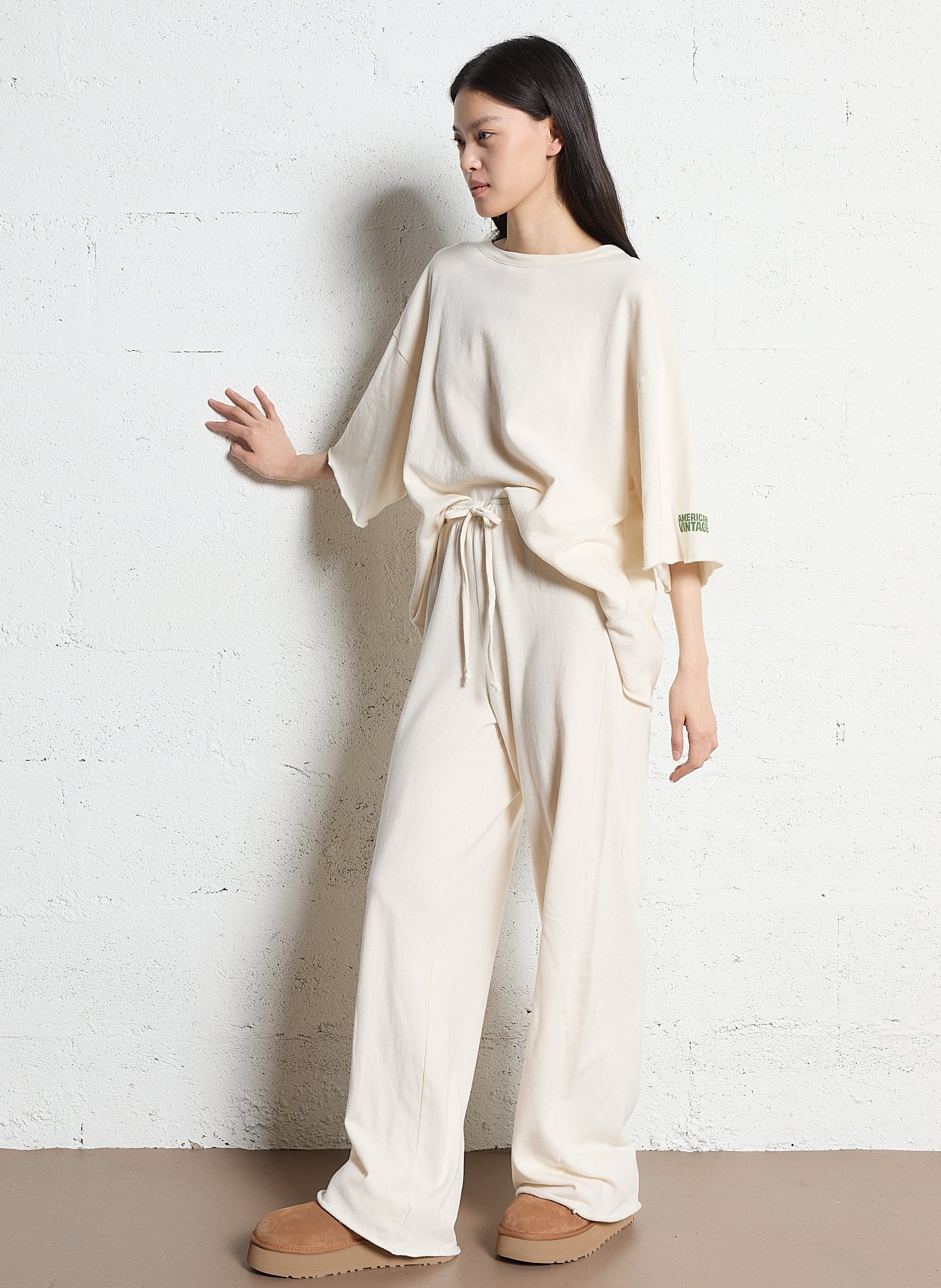 Tee-shirt oversize col rond en coton ykobow AMERICAN VINTAGE Beige