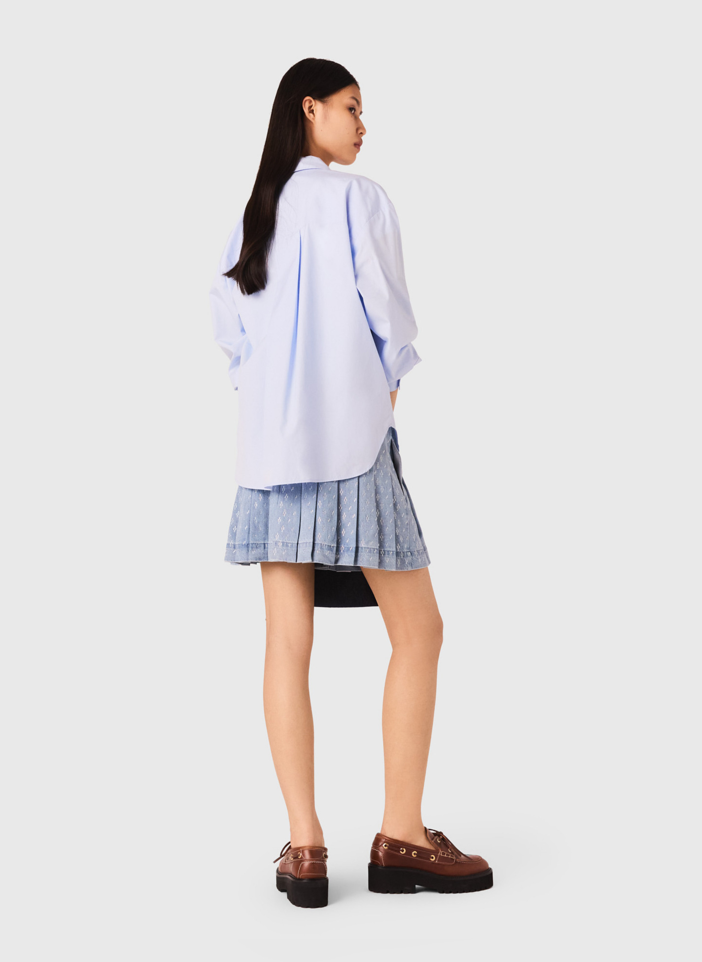 Jean droite plissée en coton MAJE Bleu