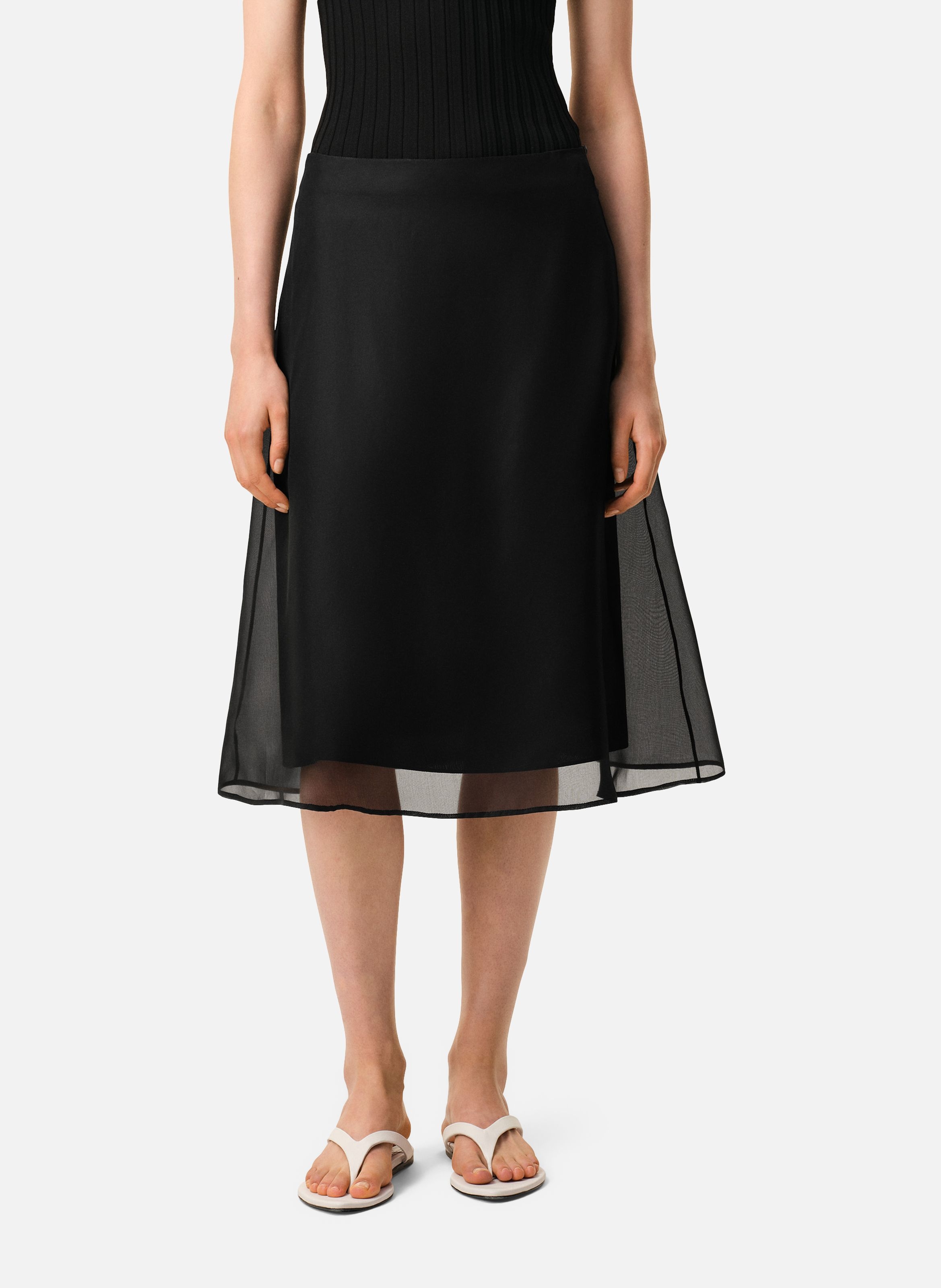 Jupe midi trapèze en soie AMI PARIS Noir