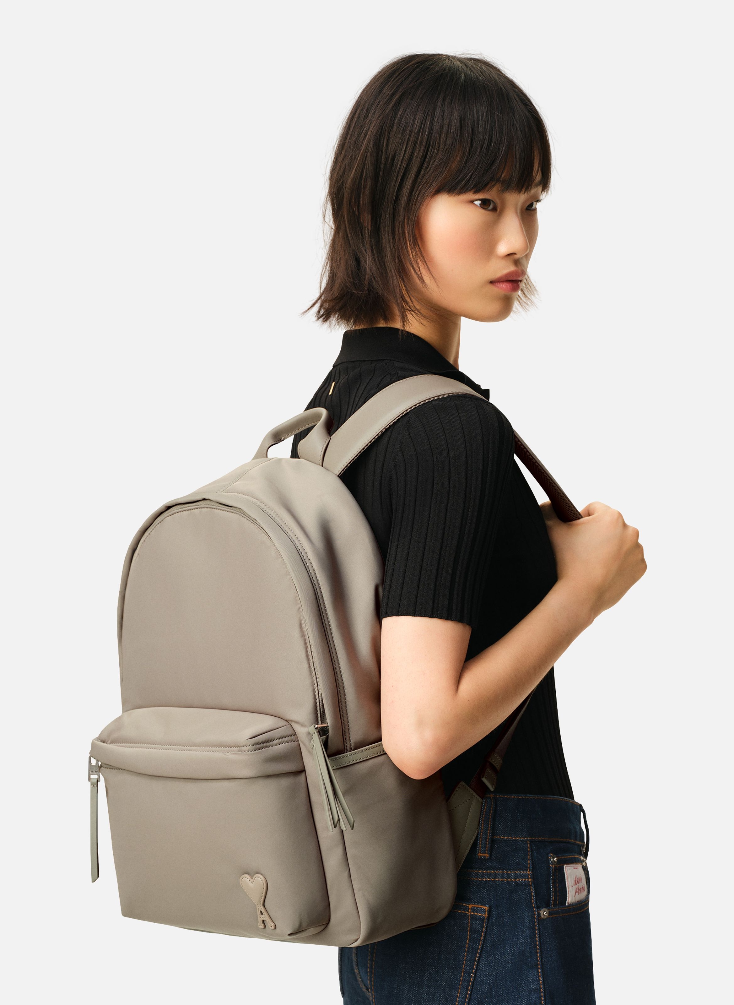 Sac à dos marcel unisexe en nylon AMI PARIS Gris