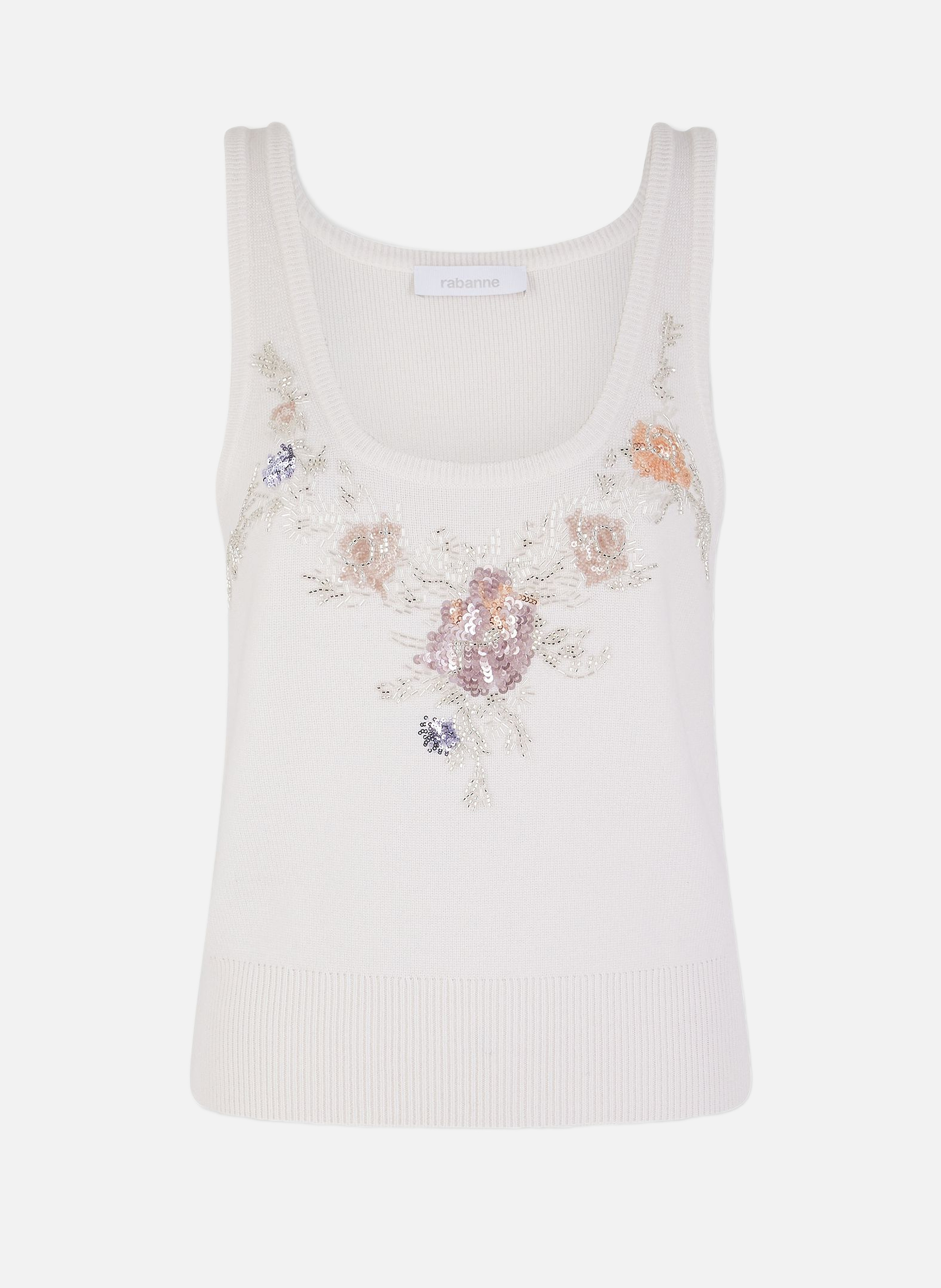 Top en maille brodée RABANNE Beige