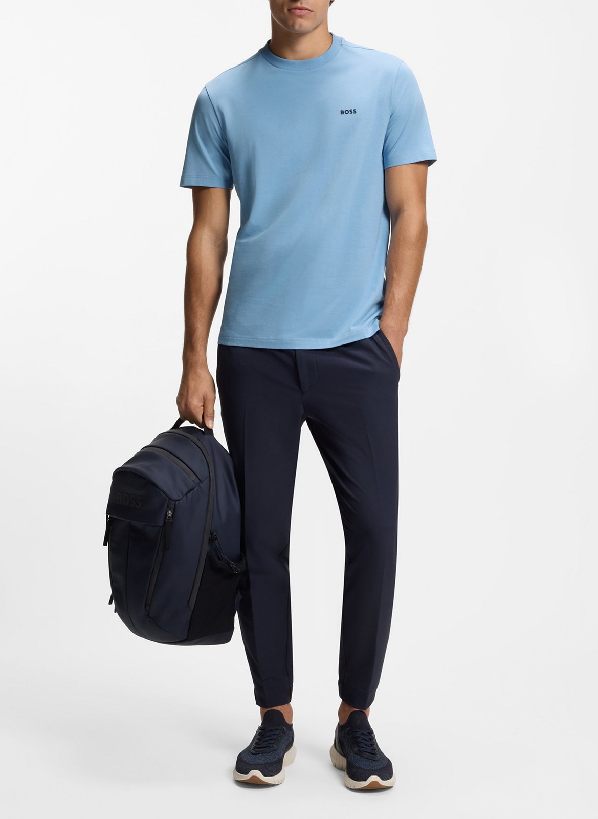 Tee-shirt col rond en coton mélangé BOSS Bleu