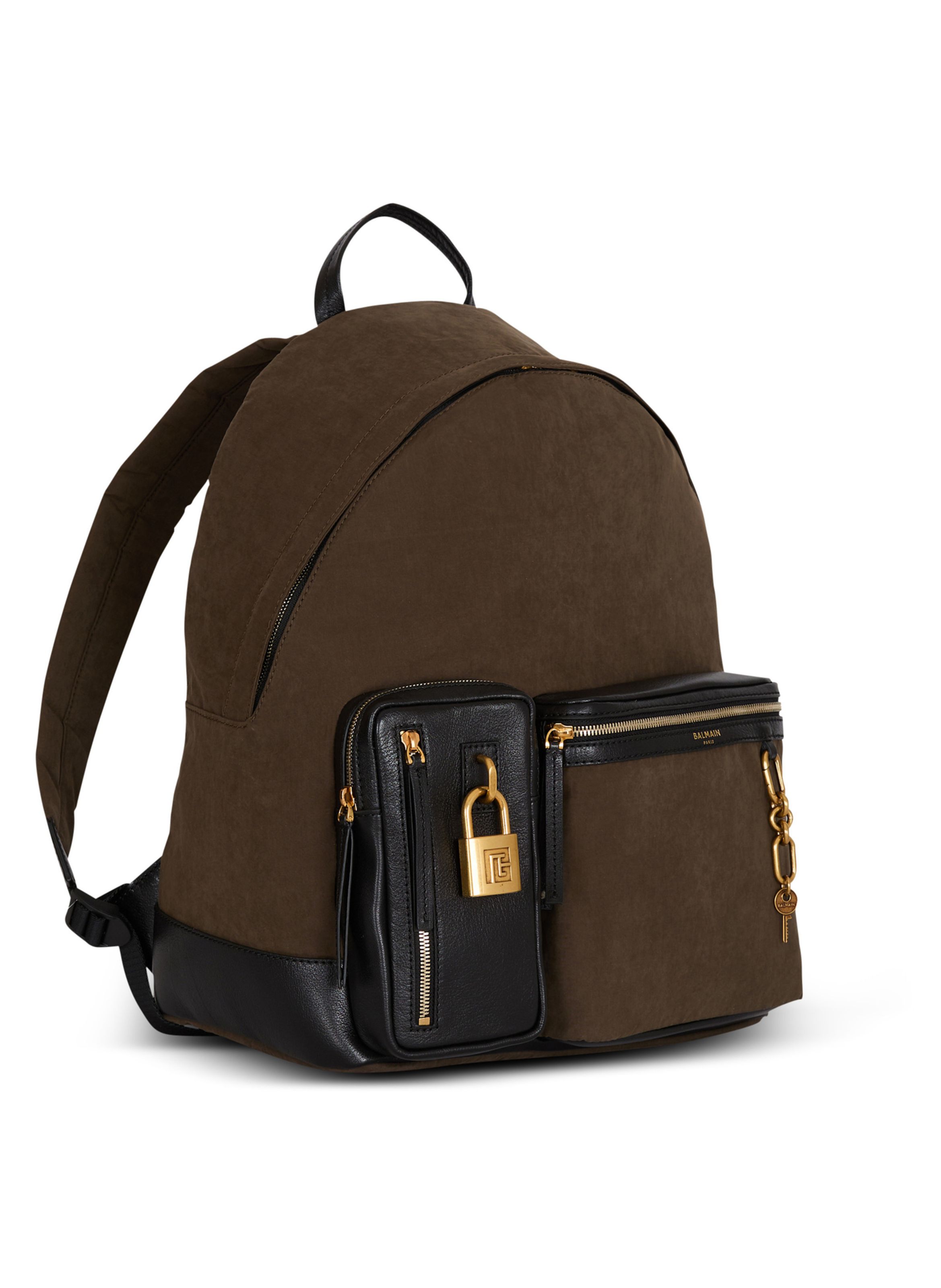 Sac à dos pulse en cuir de veau et nylon BALMAIN Vert