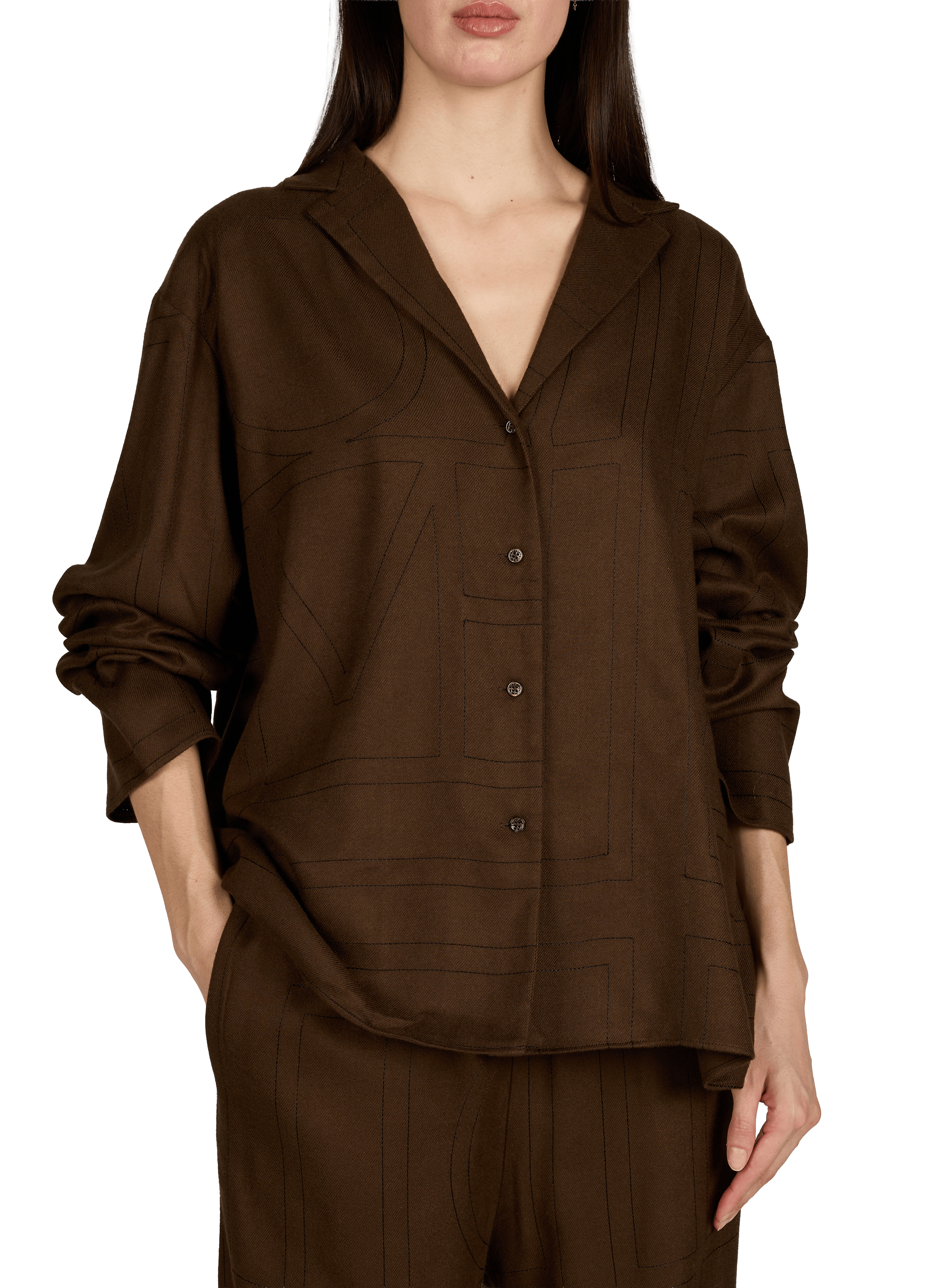 Buttoned pajama top with a tailored collar TOTEME Brown