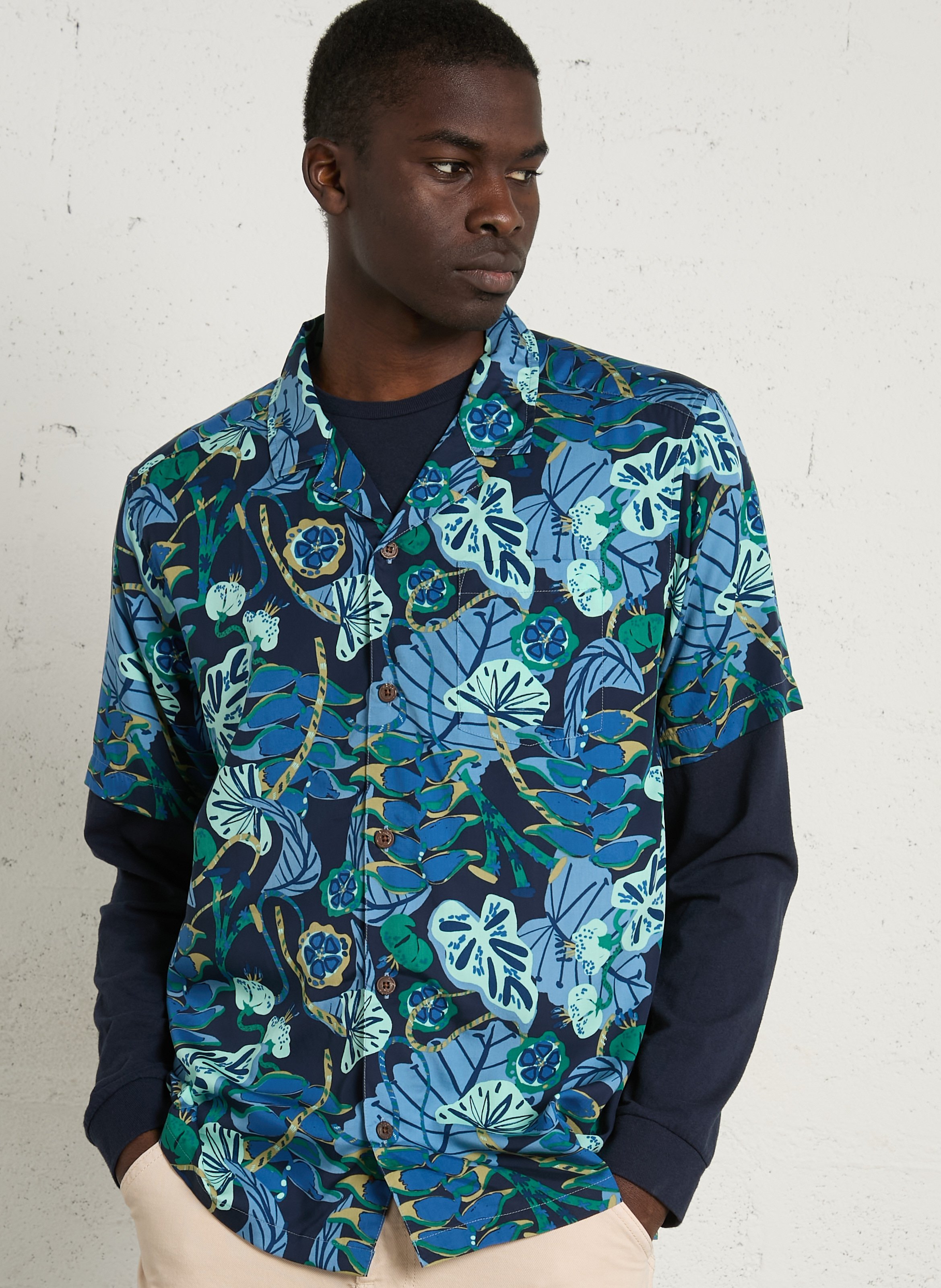 Chemise droite col cubain imprimée PATAGONIA Bleu