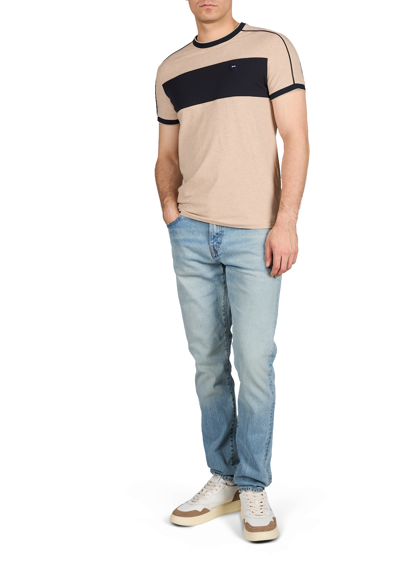 T-shirt col rond à logo en coton mélangé EDEN PARK Beige