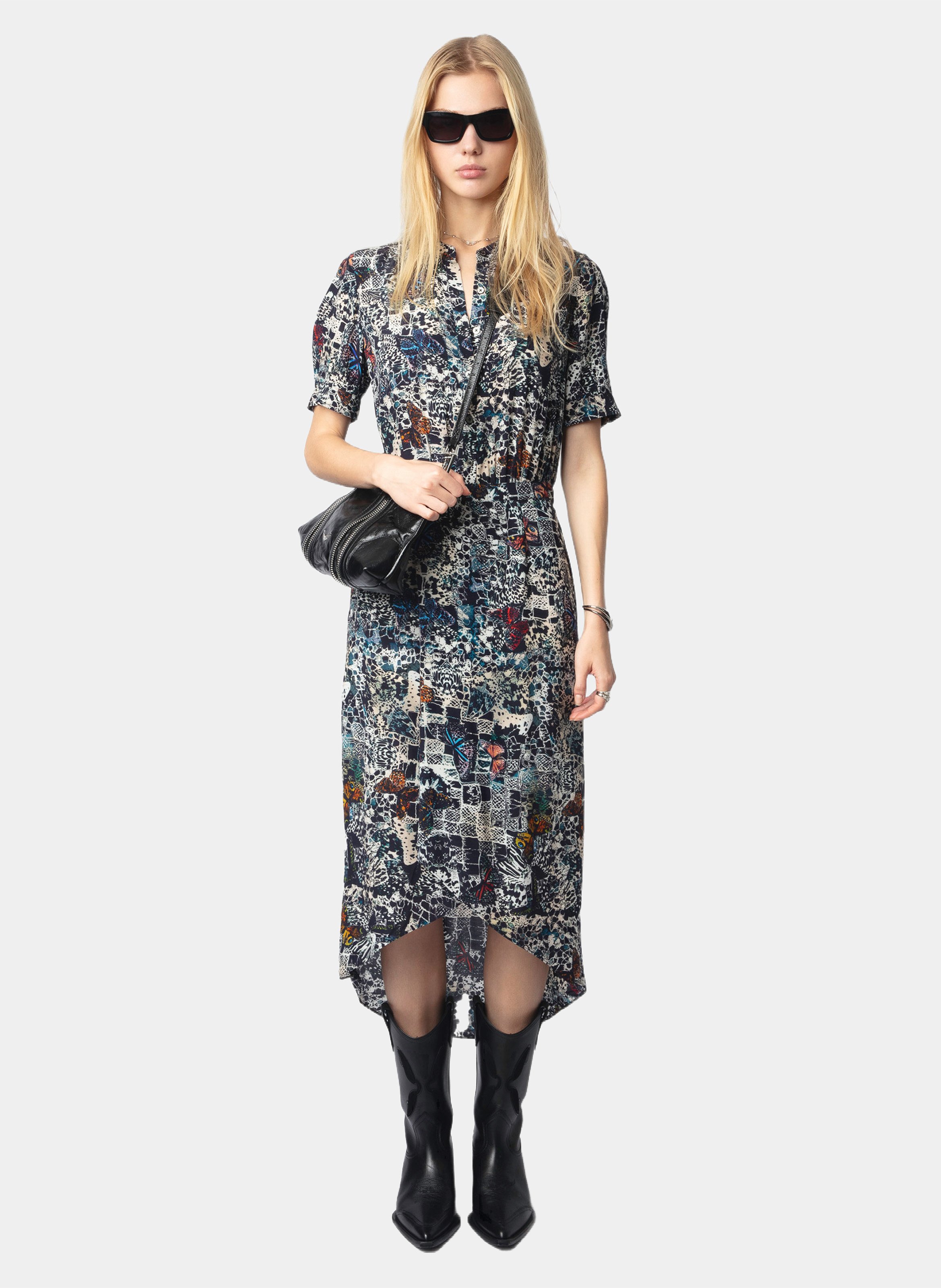 Mittellanges bedrucktes Kleid mit kurzen Ärmeln Rimaz ZADIG&VOLTAIRE Blau