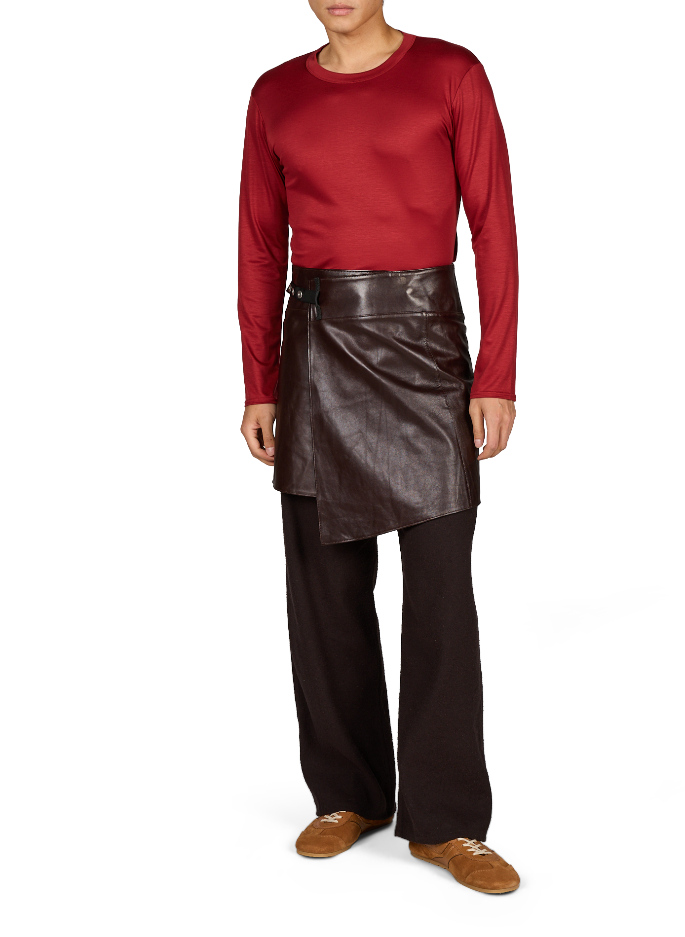 Leather wrap skirt OMAR AFRIDI Brown
