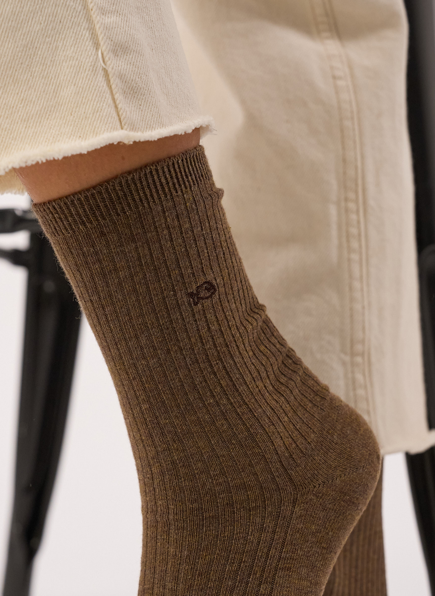Chaussettes en coton peigné unies côtelées BILLYBELT Marron