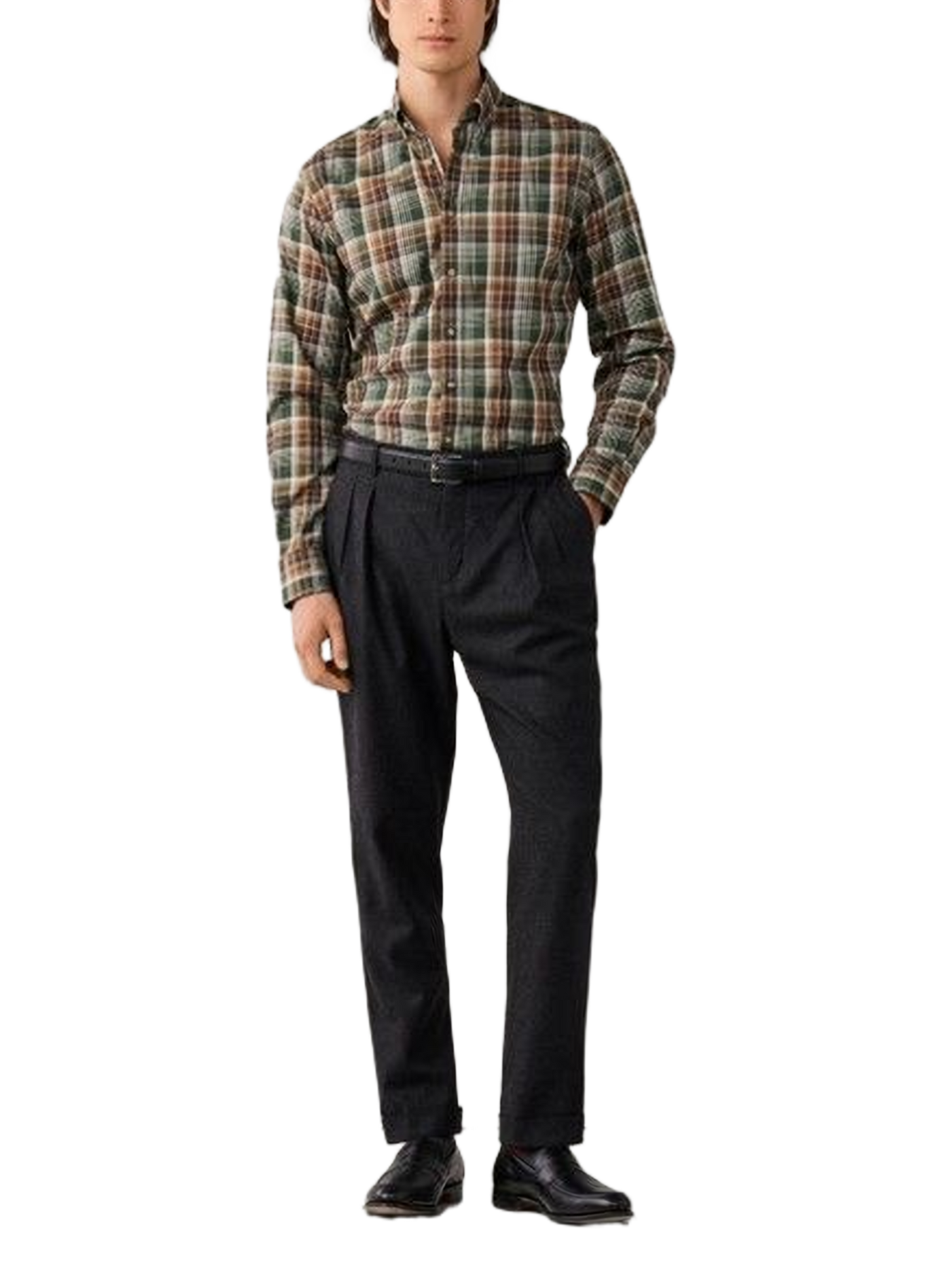 Gerade geschnittenes Baumwollhemd mit Button-down-Kragen und Karomuster HACKETT Khaki