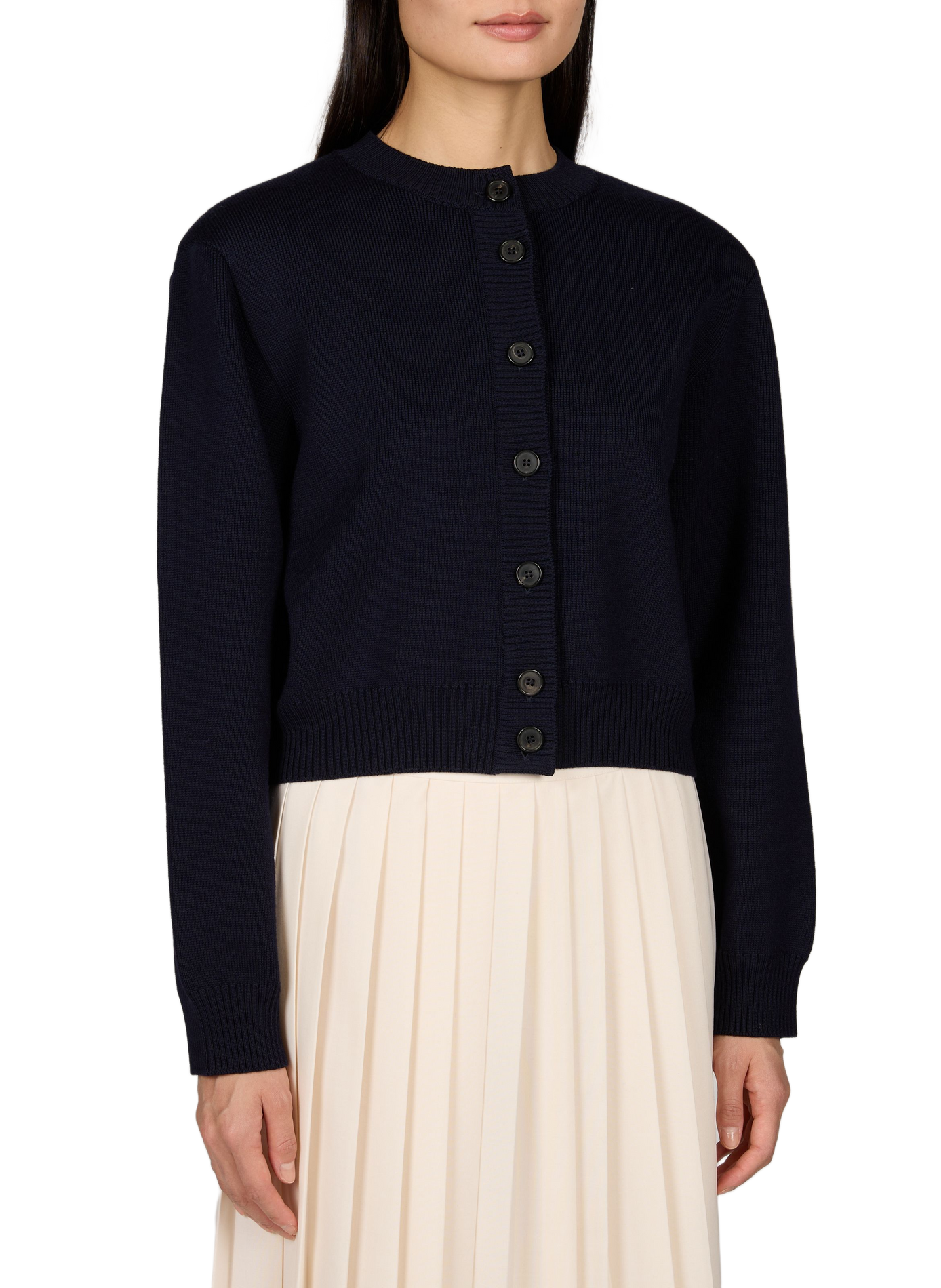 Short straight-cut merino wool cardigan ROHE FRAMES Blue