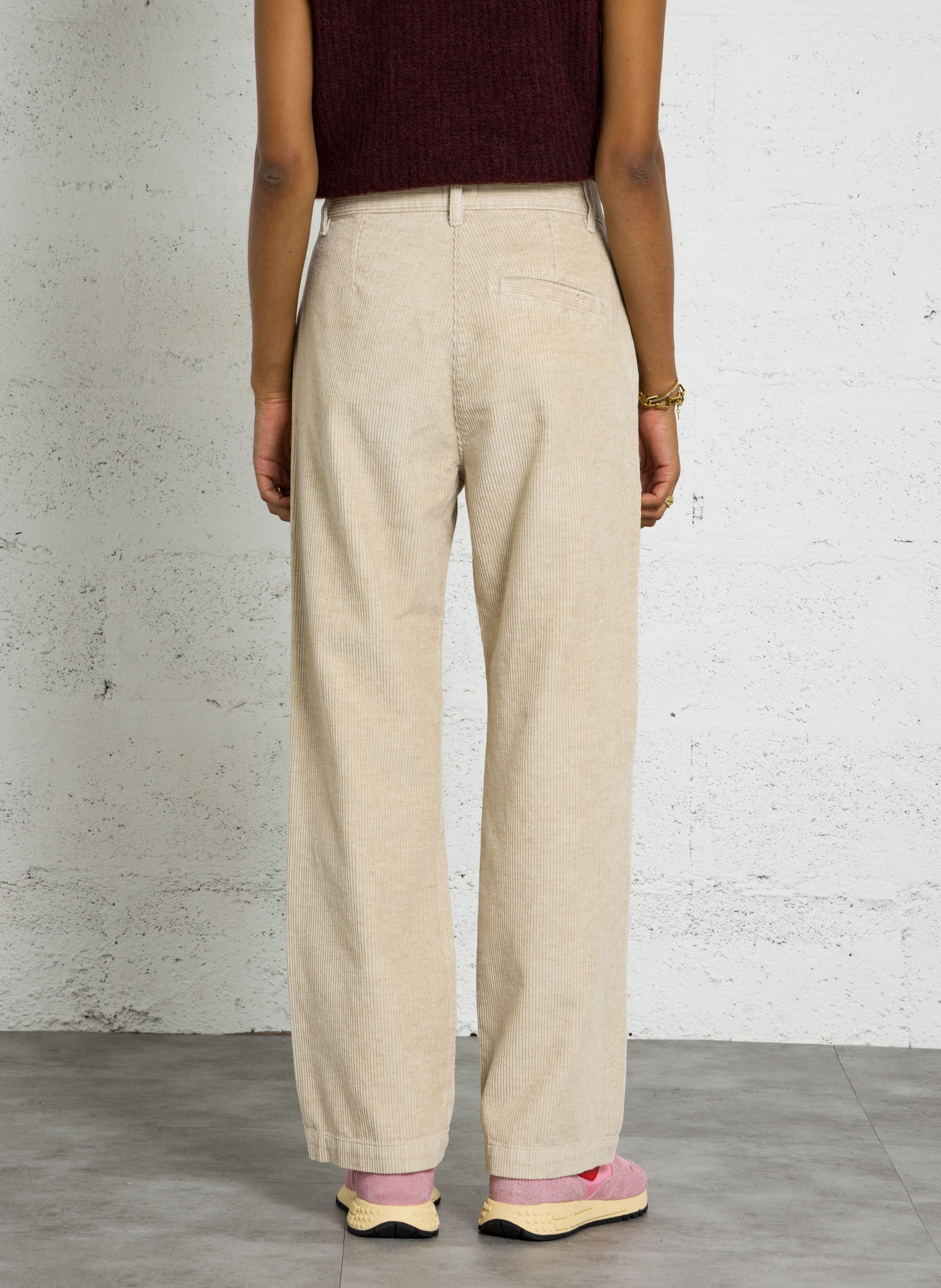 Pantalon droit en coton et lin côtelé ARMOR-LUX Beige