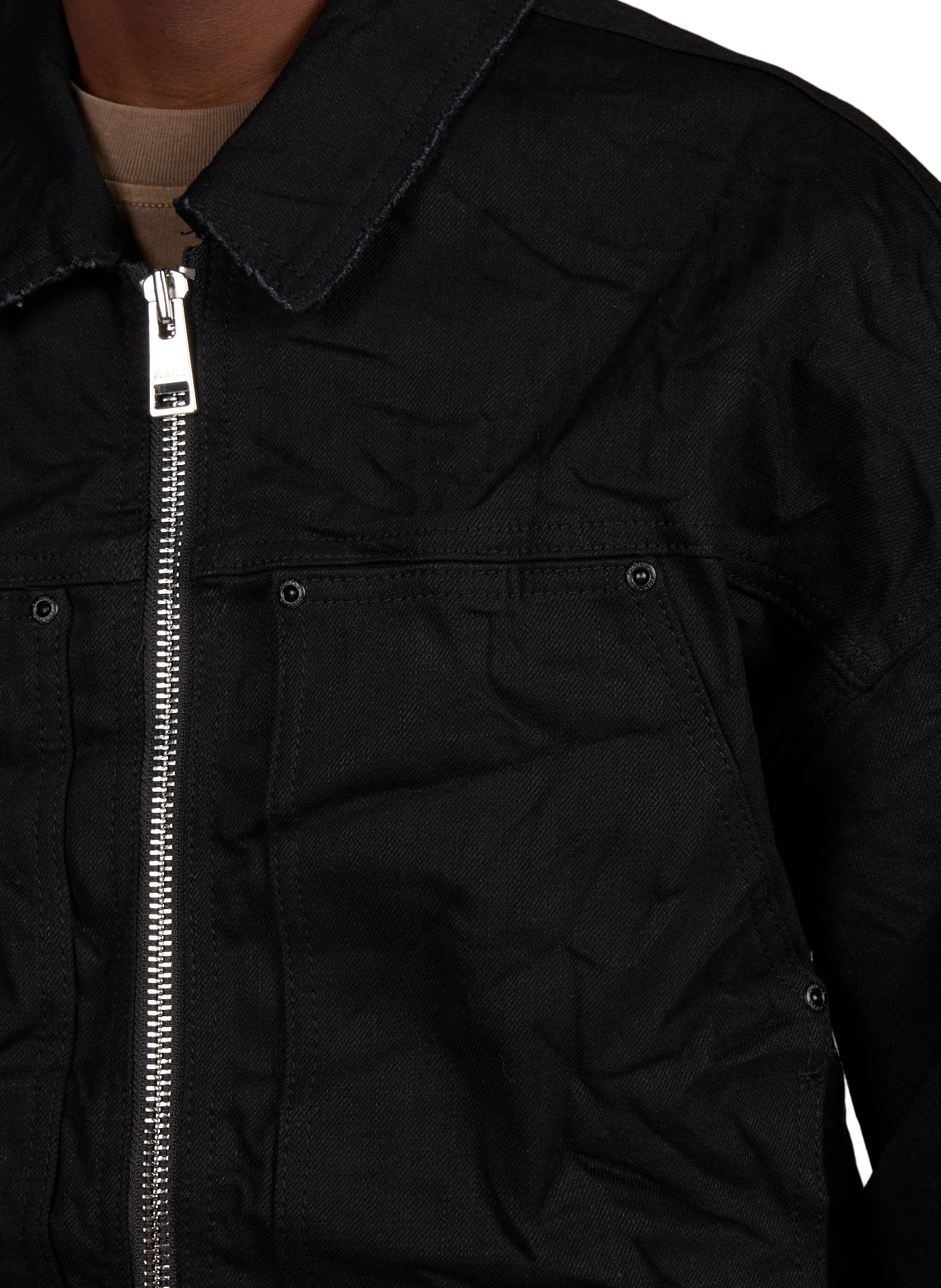 Crinkled jacket in blended cotton denim PURPLE BRAND Black