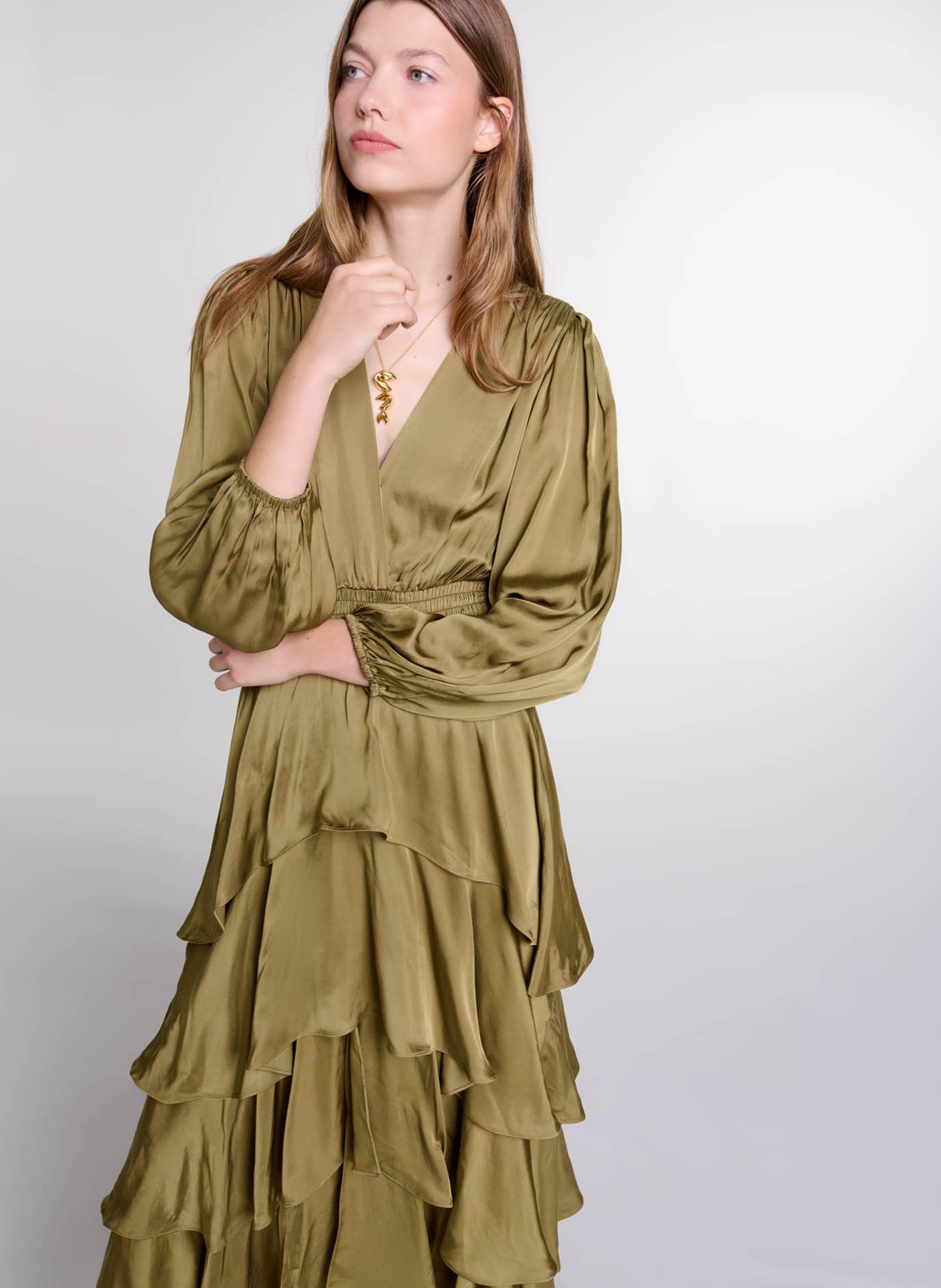 Robe Longue Satinée Cache-cœur - Maje Femme | Printemps.com