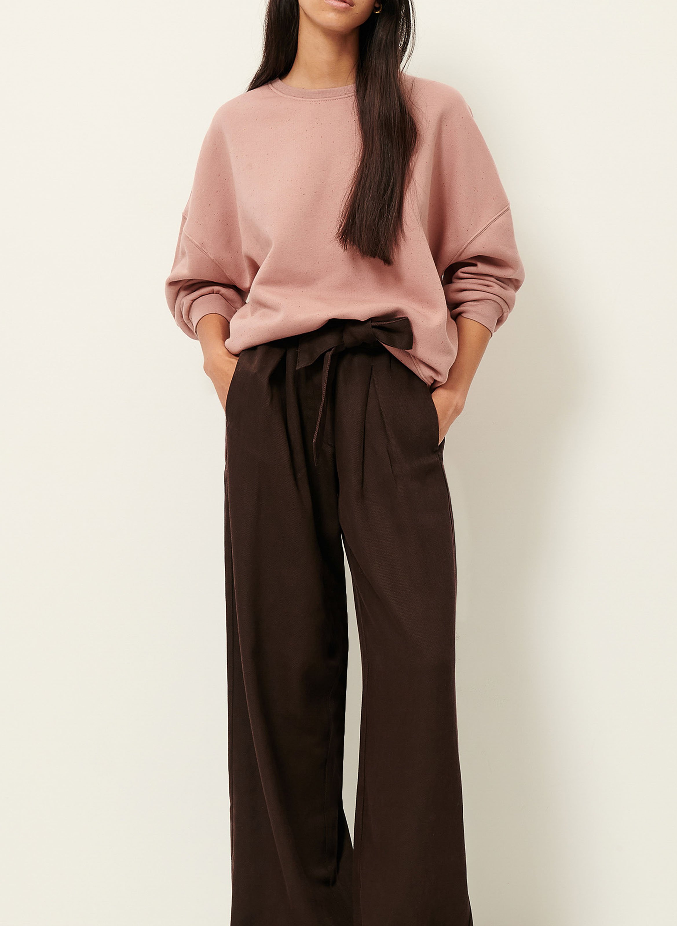 Sweat ample col rond moucheté en coton bio mélangé chebbi SESSUN Rose