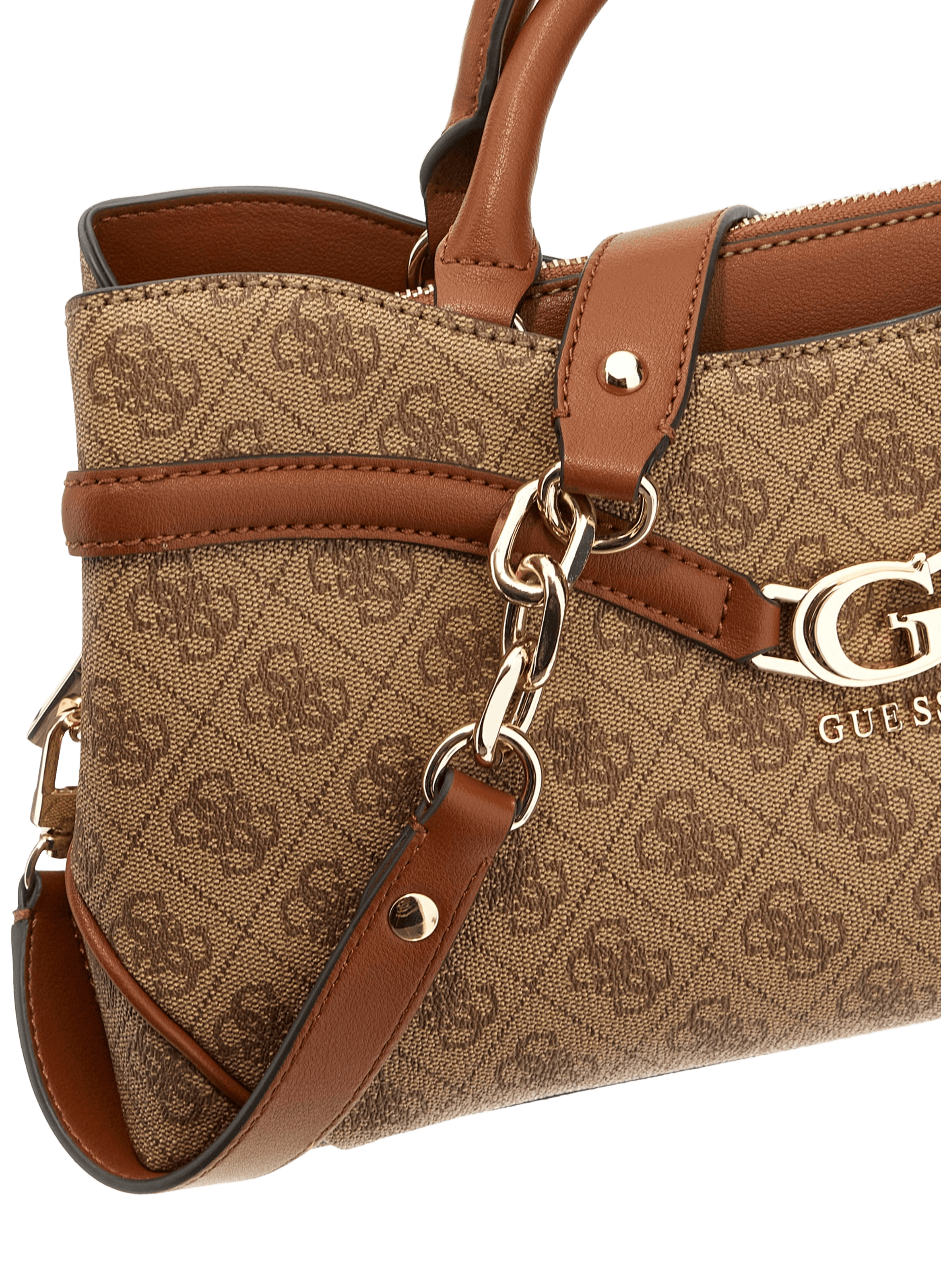 Logo-print handbag with removable shoulder strap GUESS Brown